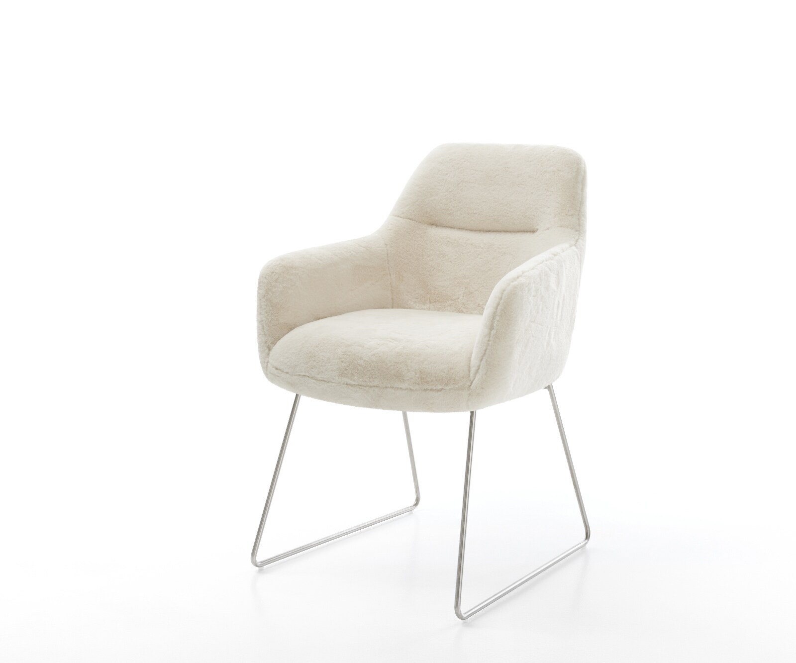 Esszimmerstuhl Pejo-Flex Plüsch Creme-Weiß Kufengestell Edelstahl Taschenfederkern 1