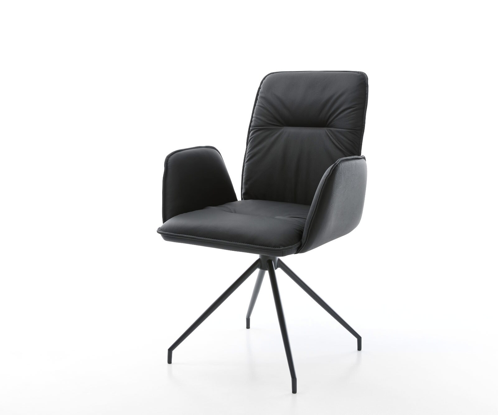 Drehstuhl Vinja-Flex Echt-Leder Schwarz Kreuzgestell konisch Schwarz 180° drehbar