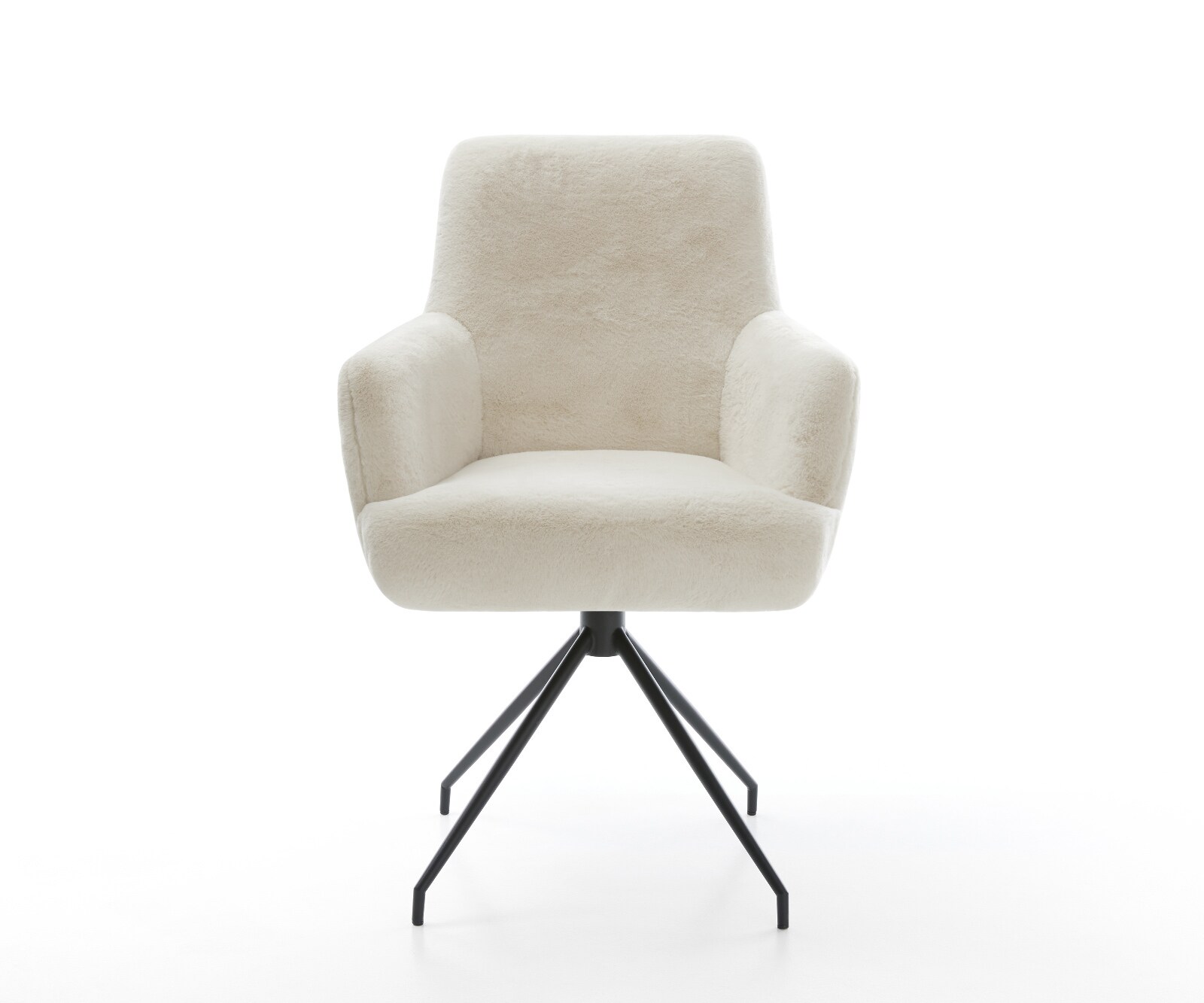 Esszimmerstuhl Heira-Flex mit Armlehnen Plüsch Creme-Weiß Kreuzgestell konisch Schwarz Taschenfederkern 2