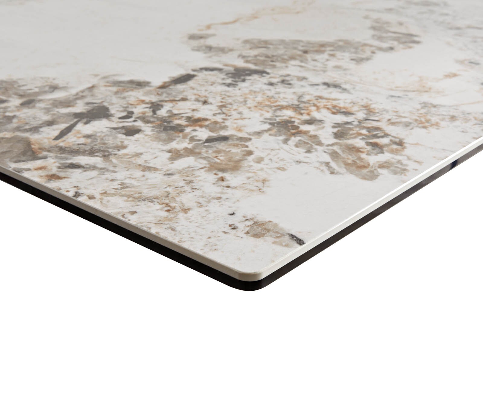 Esstisch Edge 180-220x100 Keramik Minas Melange Weiß-Beige V-Gestell Flachstahl Schwarz ausziehbar 4