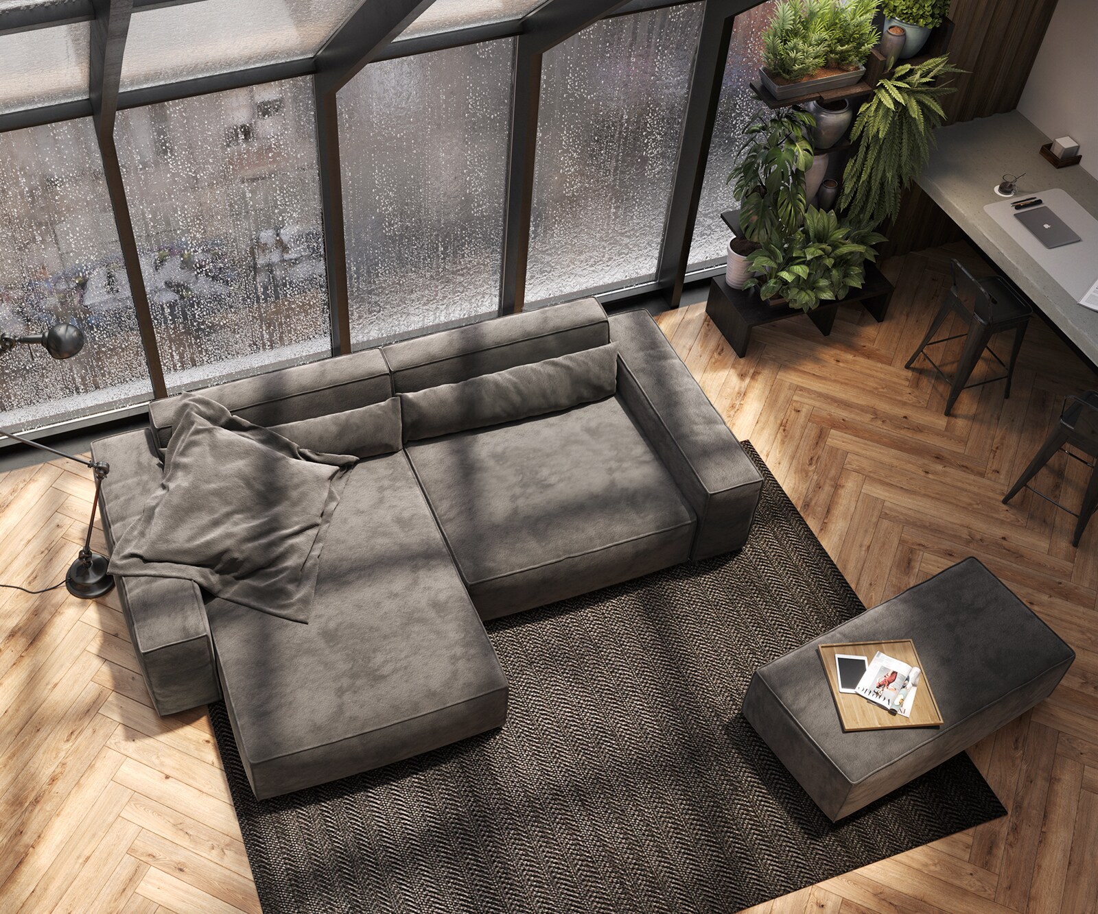 Ecksofa Sirpio XL 270x170 cm Mikrofaser Khakibraun Recamiere variabel mit Hocker 3