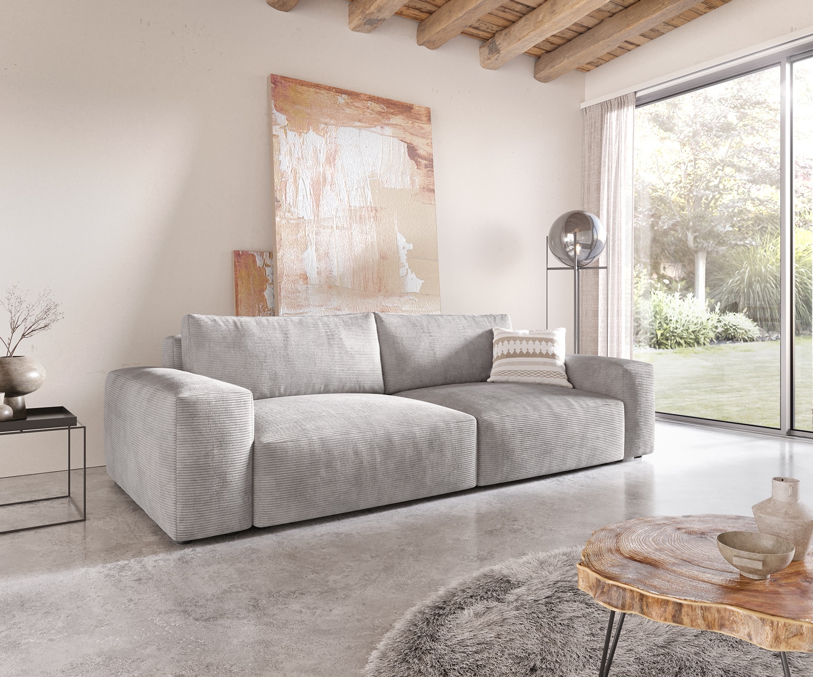 Big-Sofa Lanzo XL 270x130 cm Cord Silbergrau