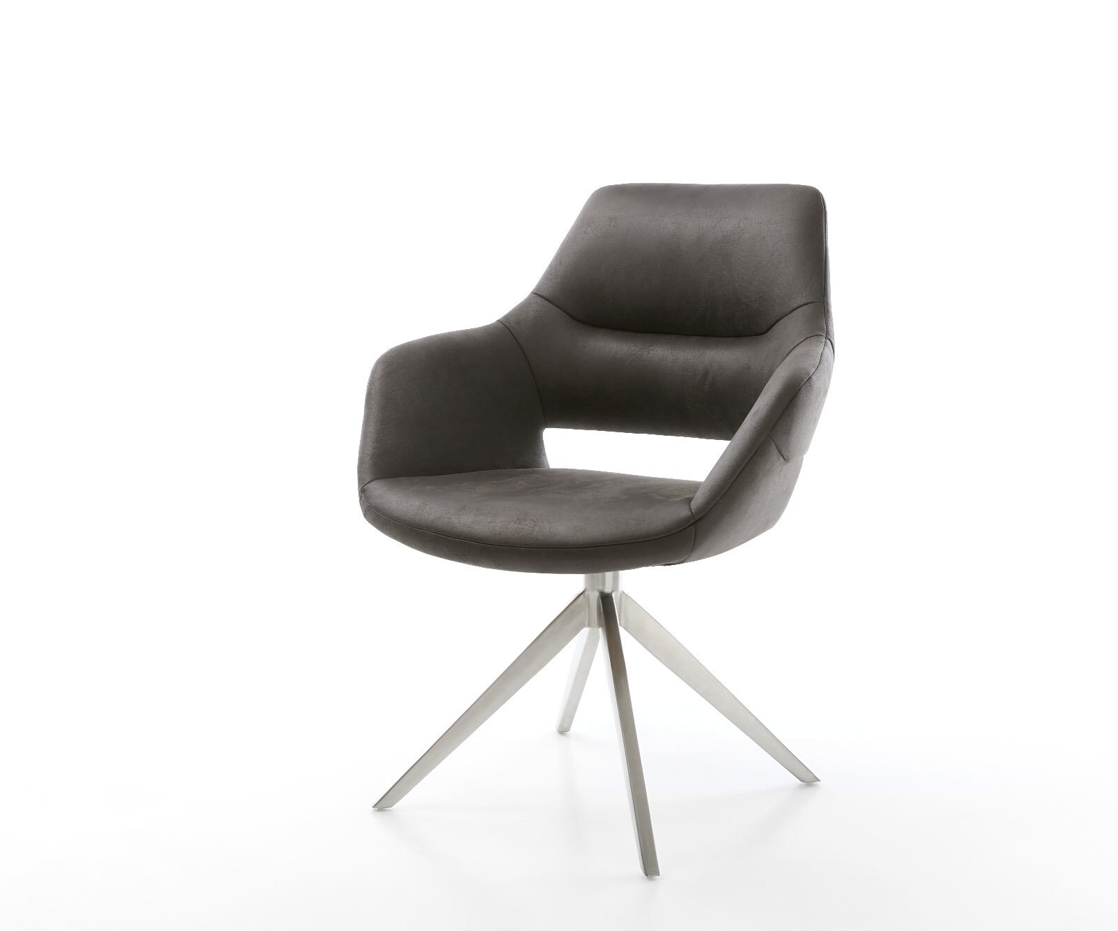 Chaise-pivotante Yago-Flex microvelours anthracite vintage pied croisé large acier inoxydable brossé pivotement sur 360° fonction bascule ressorts ensachés