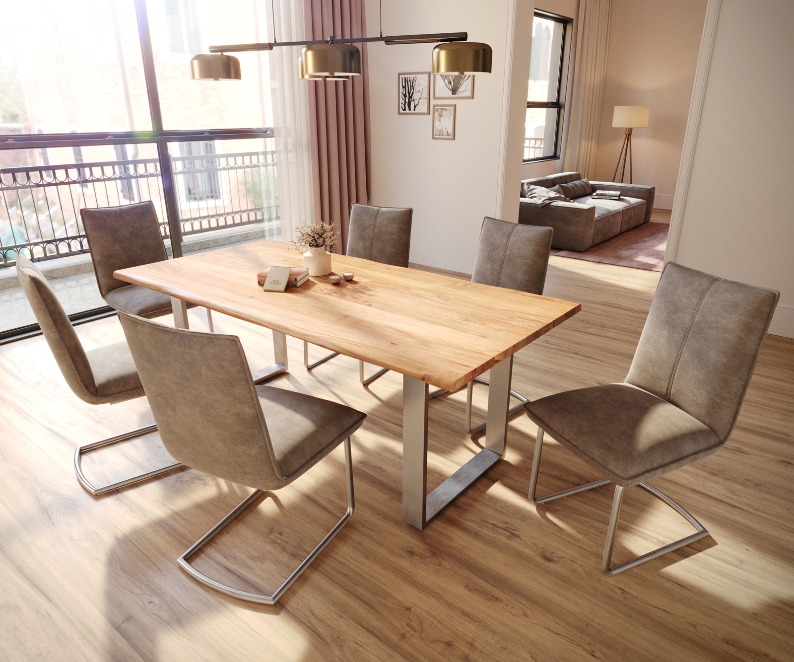 Cantilever Lelio-Flex microvelours taupe vintage pied cantilever rond acier inoxydable brossé ressorts ensachés 4