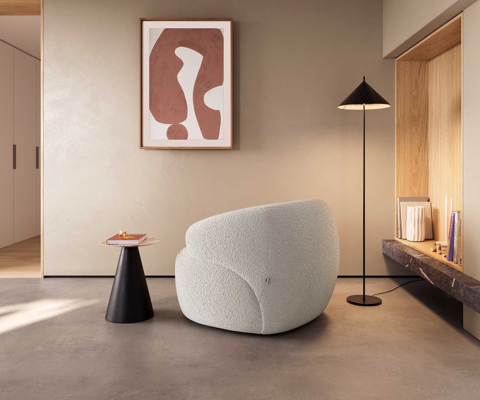 Loungesessel Nova 88x88 cm Bouclé Creme-Weiß 4 Loungesessel Nova 88x88 cm Bouclé Creme-Weiß 4