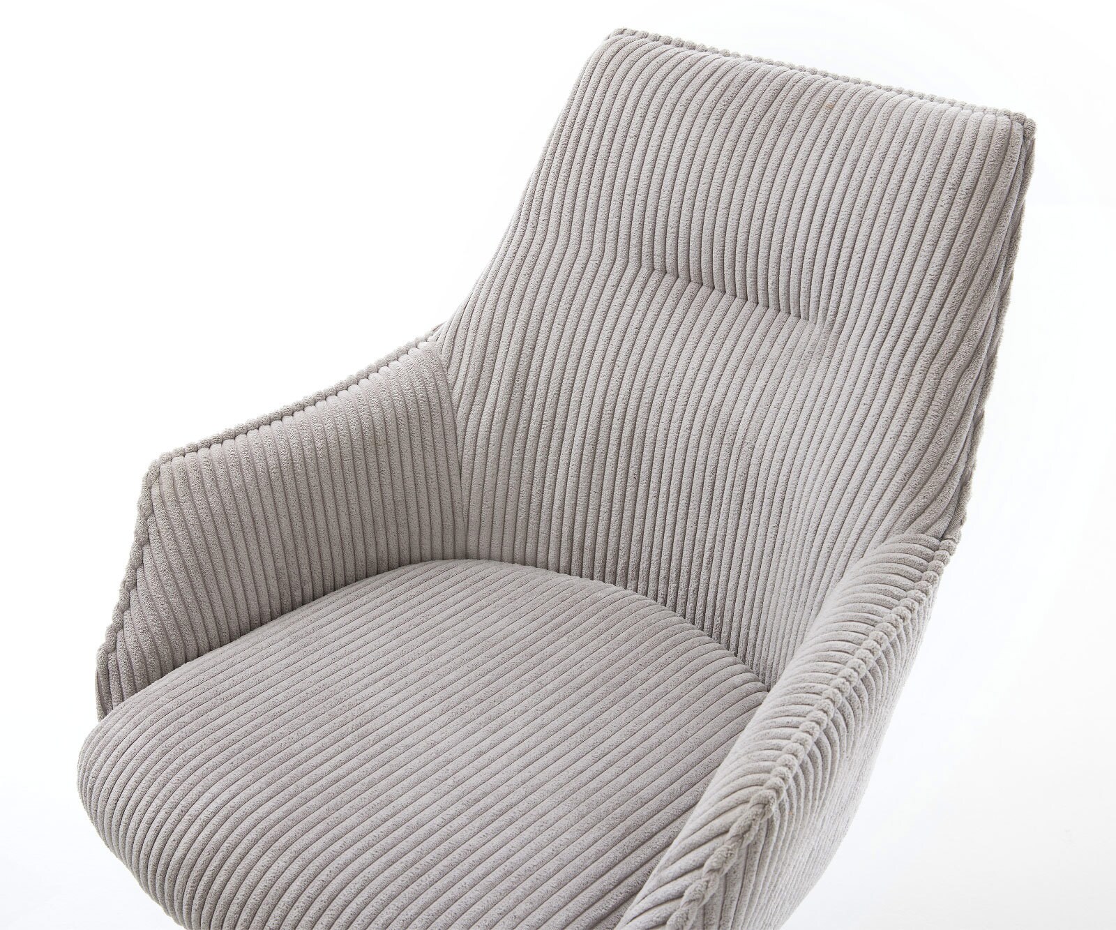 Chaise-pivotante Alja-Flex avec accoudoirs côtelé gris argenté pied de chaise 4 branches aspect titane pivotement sur 360° ressorts ensachés 3