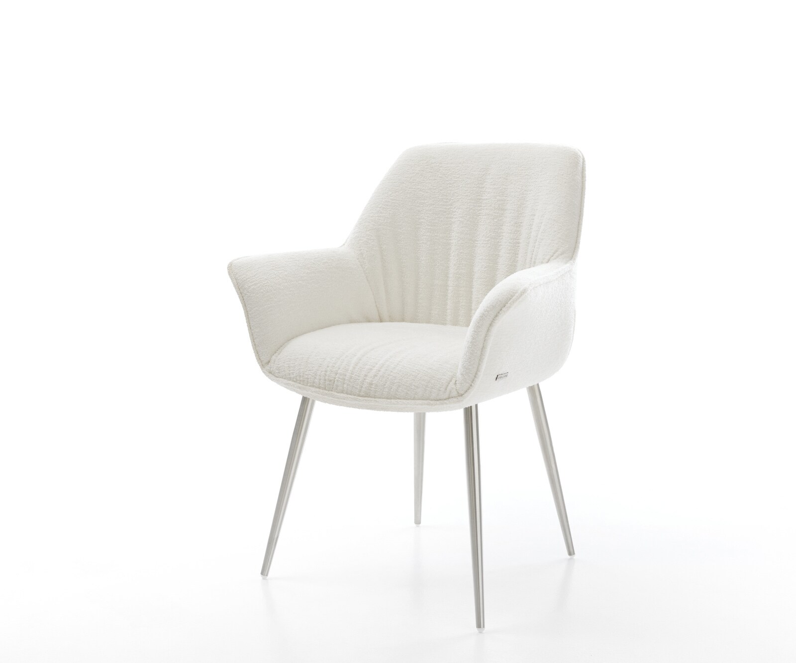 Esszimmerstuhl Keila-Flex mit Armlehnen Bouclé Soft Beige 4-Fuß konisch Edelstahl 1