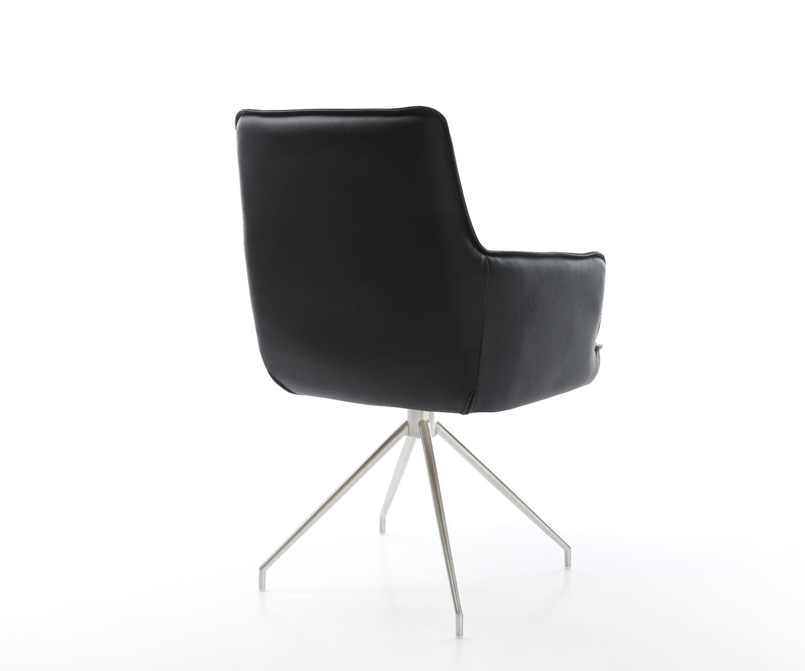 Chaise-pivotante Heira-Flex avec accoudoirs cuir de vache noir pied croisé conique acier inoxydable brossé pivotement sur 180° ressorts ensachés 4