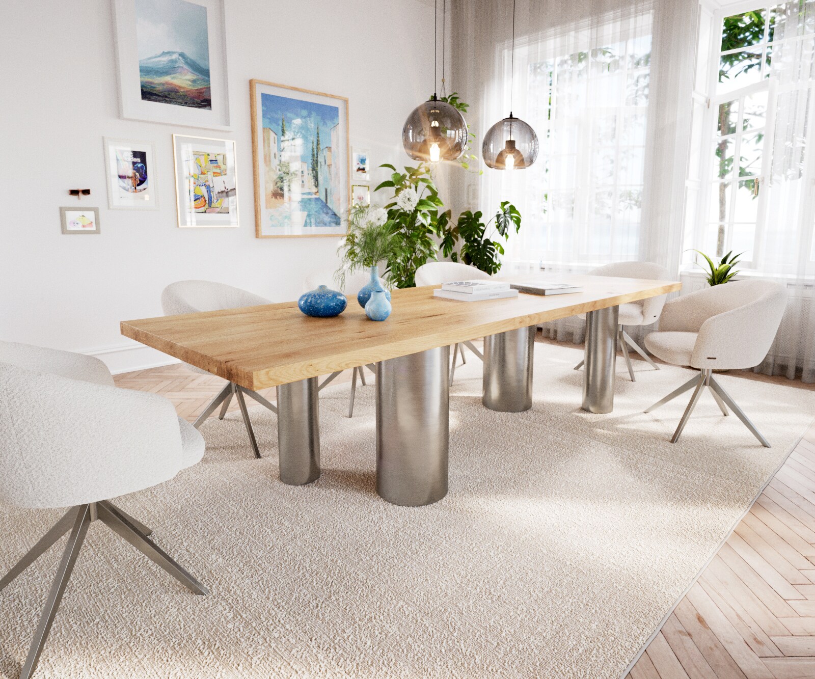 Esstisch Edge 300x100 Eiche Natur Pilier Edelstahl gebürstet