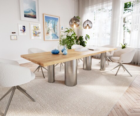Esstisch Edge 300x100 Eiche Natur Pilier Edelstahl gebürstet