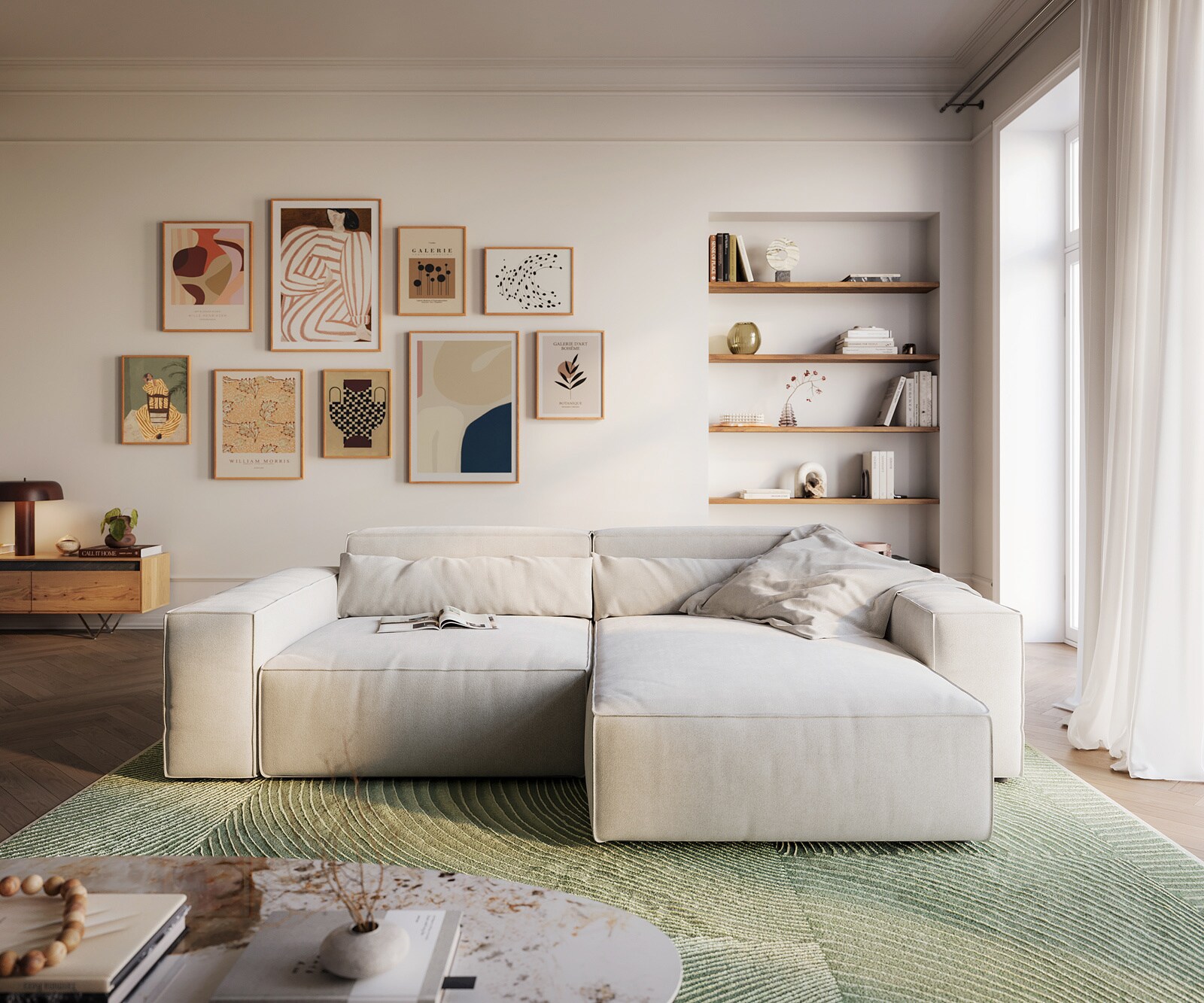 Canapé d'angle Sirpio XL 270x170 cm Tissu texturé doux Beige Méridienne modulable 1