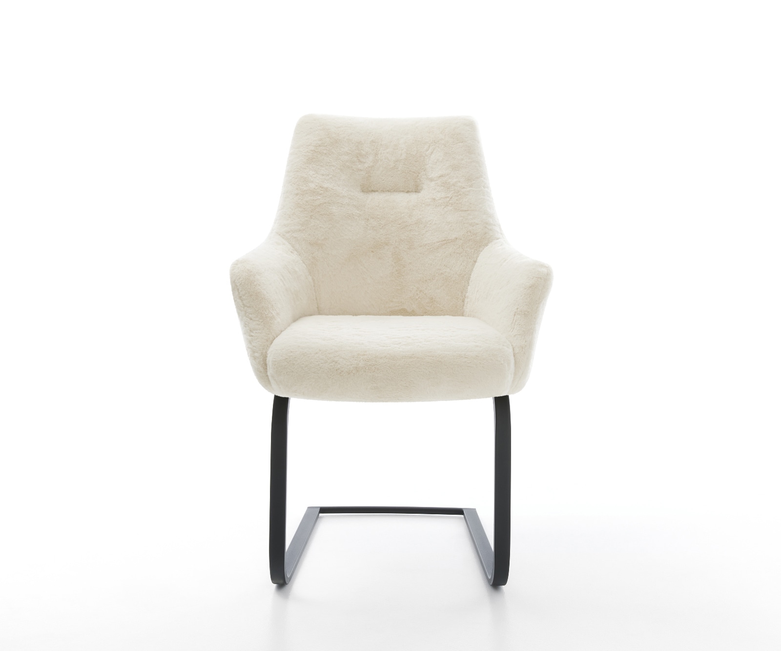 Freischwinger Alja-Flex mit Armlehnen Plüsch Creme-Weiß Freischwinger flach Schwarz Taschenfederkern 2