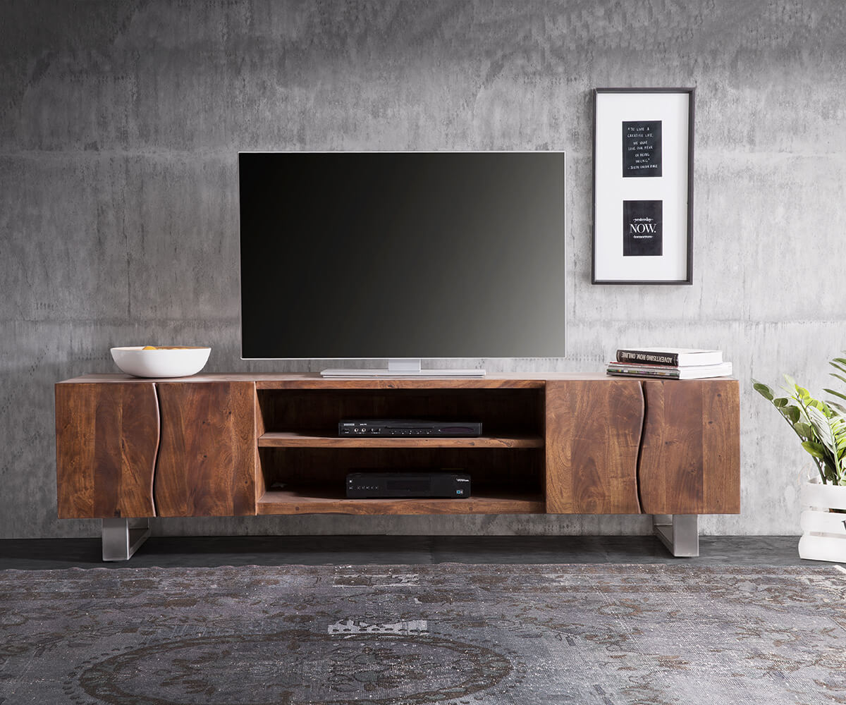 Meuble-TV Live-Edge 200 cm acacia marron 4 portes 2 compartiments 1