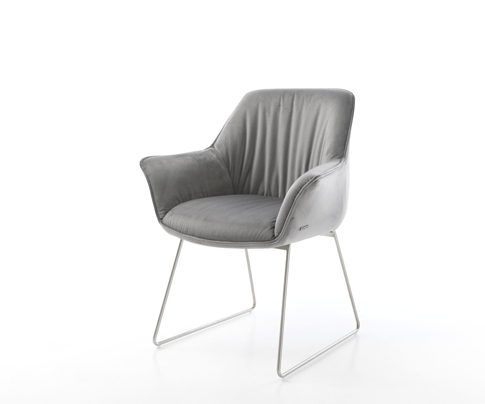 Fauteuil Keila-Flex avec accoudoirs velours gris cadre patin acier inoxydable
