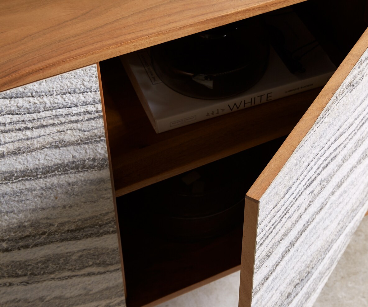 Sideboard Kleo 175 cm Akazie Natur 4 Türen V-Fuß Edelstahl 4