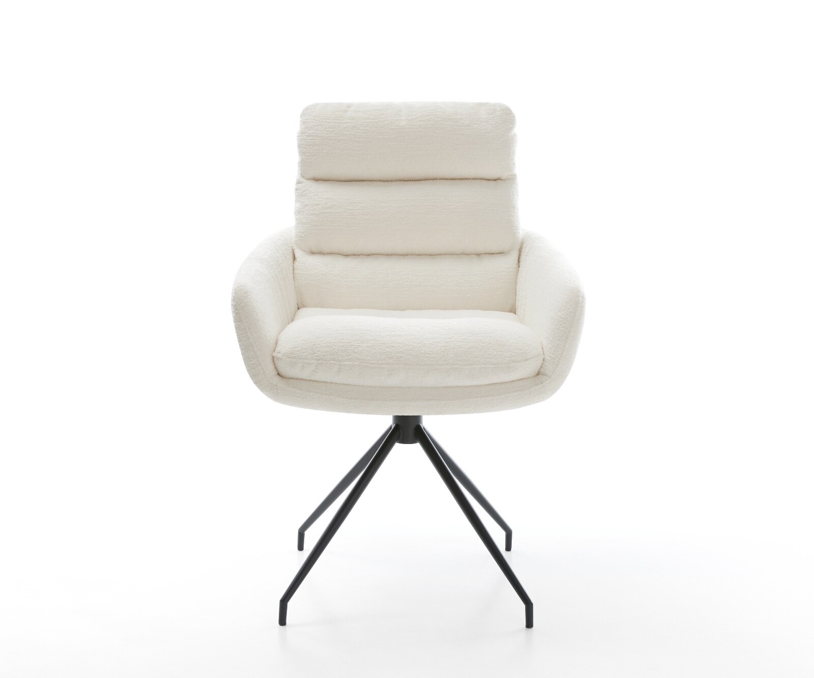 Esszimmerstuhl Abelia-Flex mit Armlehnen Bouclé Soft Beige Kreuzgestell konisch Schwarz 2