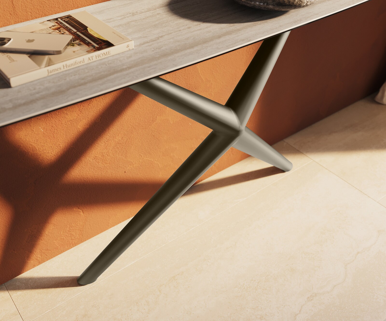 Console Edge forme bateau 180x40 cm Céramique Laminam® Travertino Bianco Creme-Weiß Estelo Métal Effektfinish Titan 5
