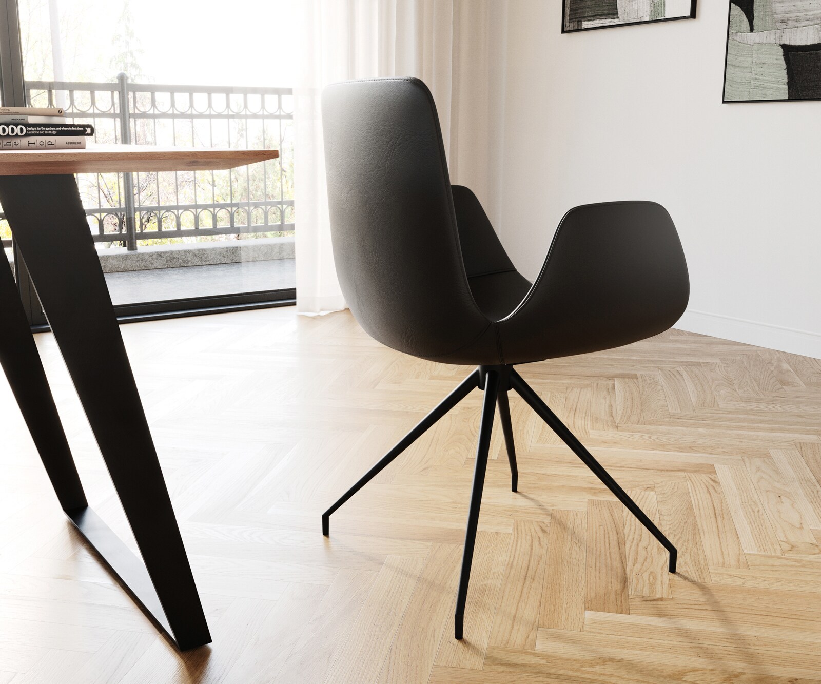 Esszimmerstuhl Ilia-Flex mit Armlehnen Echt-Leder Schwarz Kreuzgestell konisch Schwarz 4 Esszimmerstuhl Ilia-Flex mit Armlehnen Echt-Leder Schwarz Kreuzgestell konisch Schwarz 4