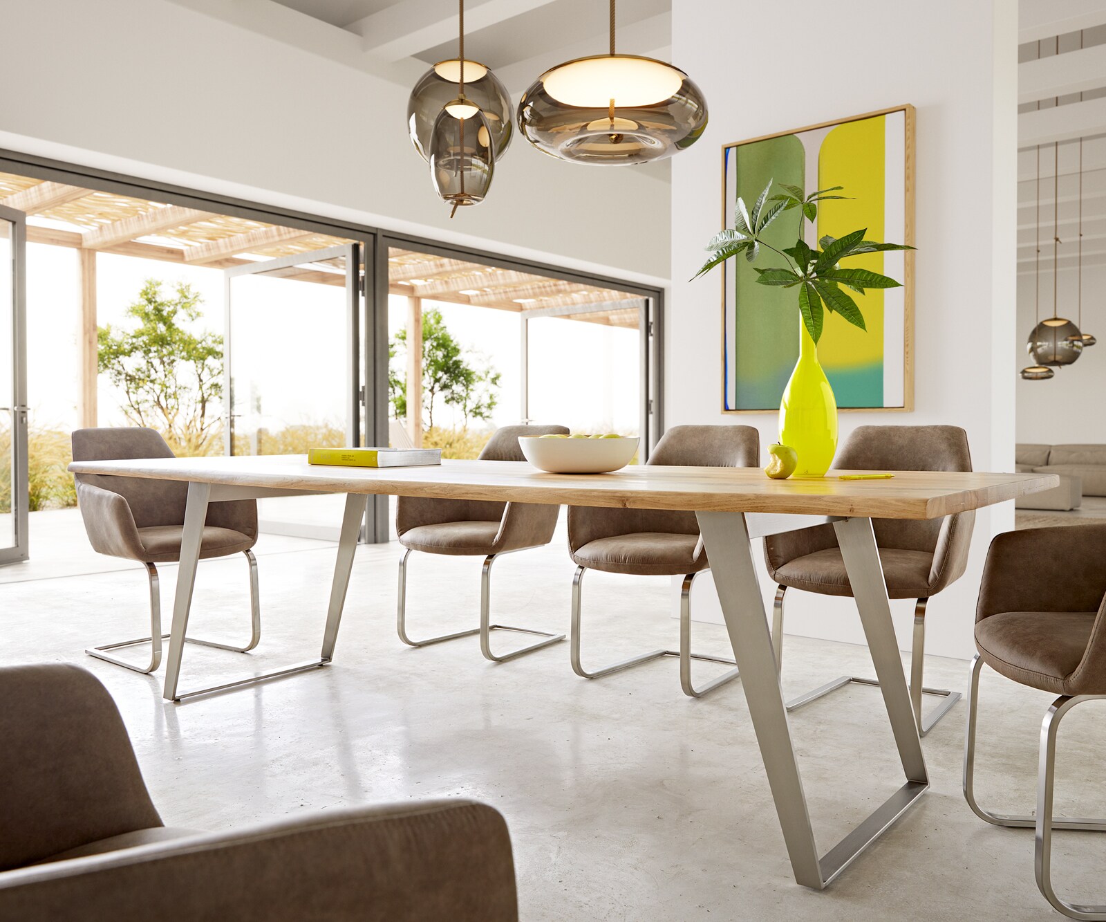 Table à manger Edge 260x100x2,5-3 chêne nature acier inoxydable inclinée Live-Edge 5