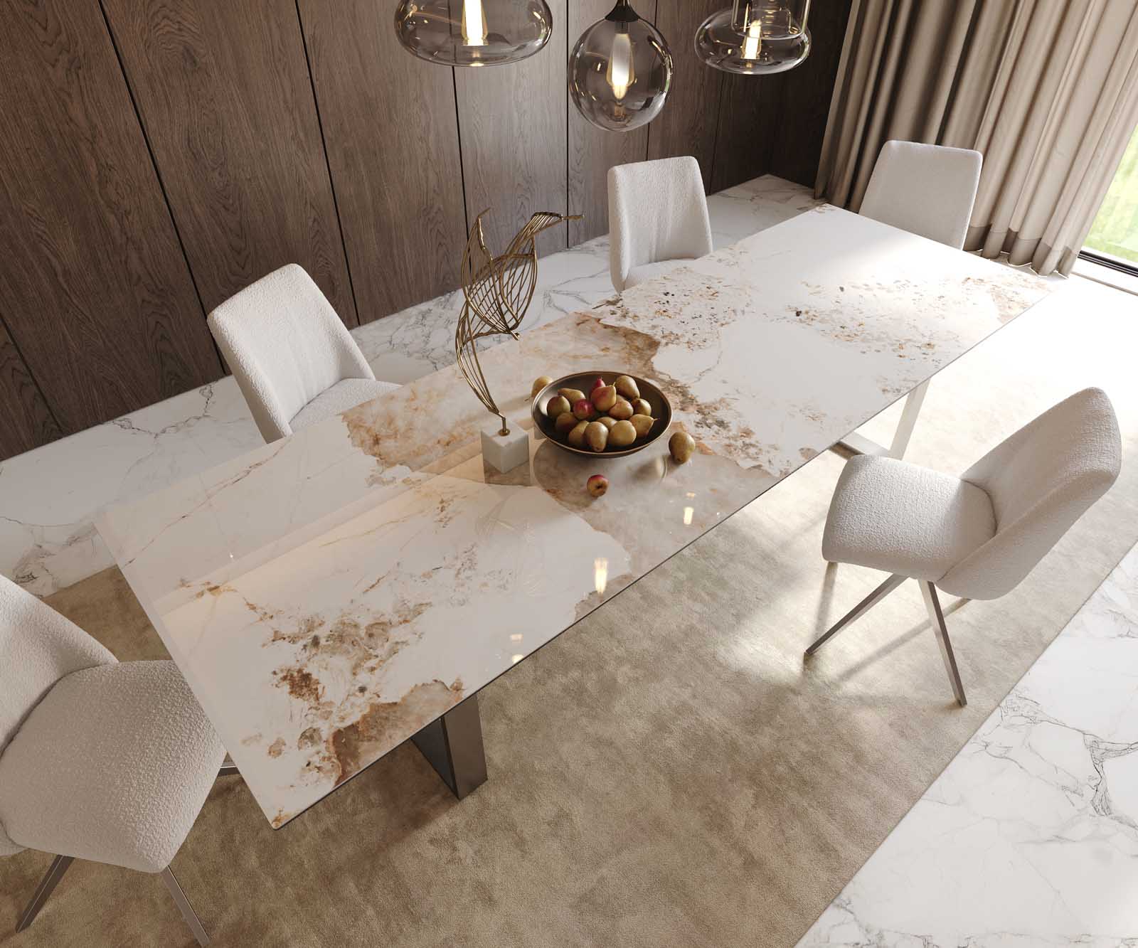 Table à manger Edge 300x100 céramique Minas mélange blanc-beige acier inoxydable mince 5