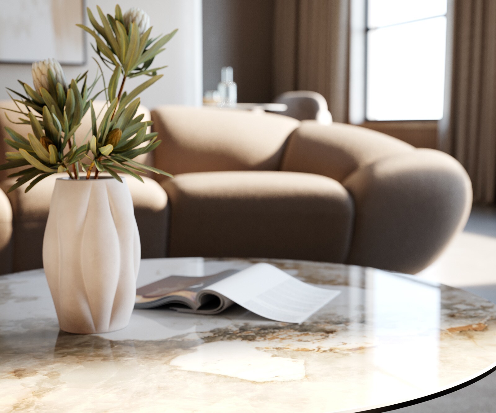 Table basse Edge rond 90x90 cm céramique Minas Melange Parabi acier inoxydable brossé 6