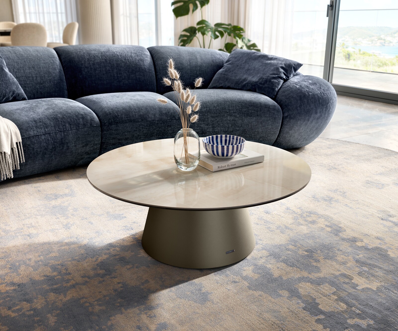 Table basse Edge ronde 90x90 cm céramique Onyx Champagne Borna finition effet titane 6
