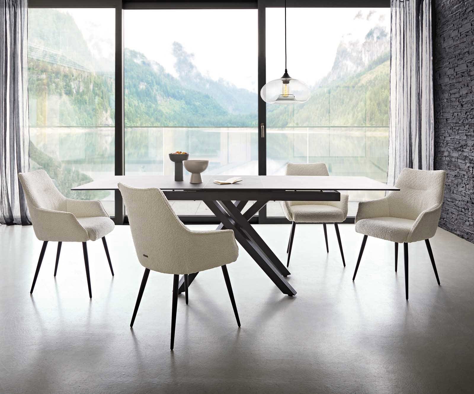 Esszimmerstuhl Alja-Flex mit Armlehnen Bouclé Weiß 4-Fuß konisch Schwarz Taschenfederkern 3 Esszimmerstuhl Alja-Flex mit Armlehnen Bouclé Weiß 4-Fuß konisch Schwarz Taschenfederkern 3