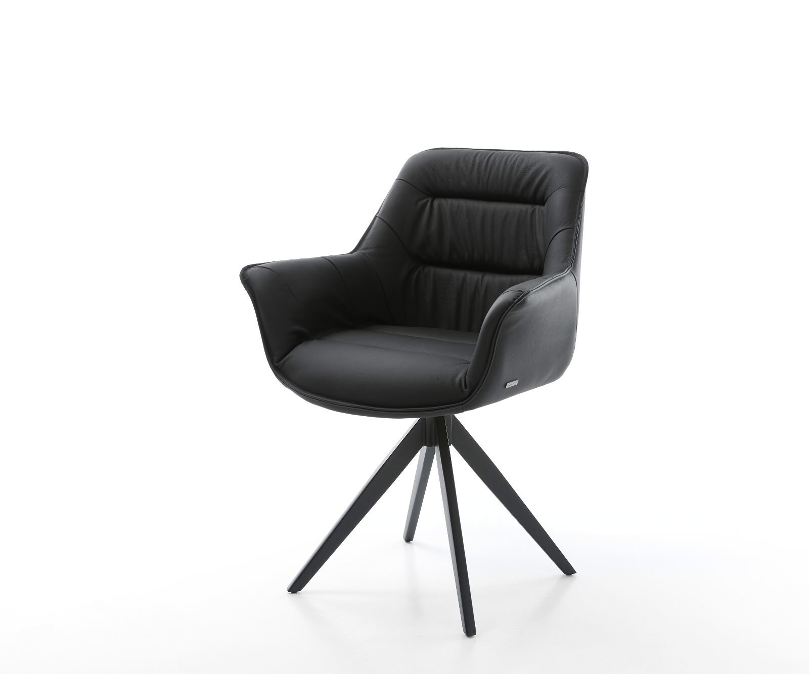 Drehstuhl Kaira-Flex Echt-Leder Schwarz Kreuzgestell kantig Schwarz 180° drehbar