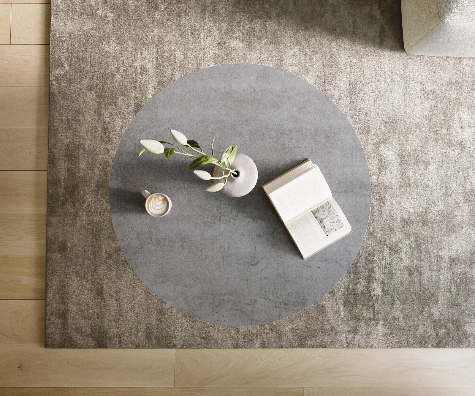Table basse Edge ronde 100x100 cm céramique béton gris Trive métal noir 3