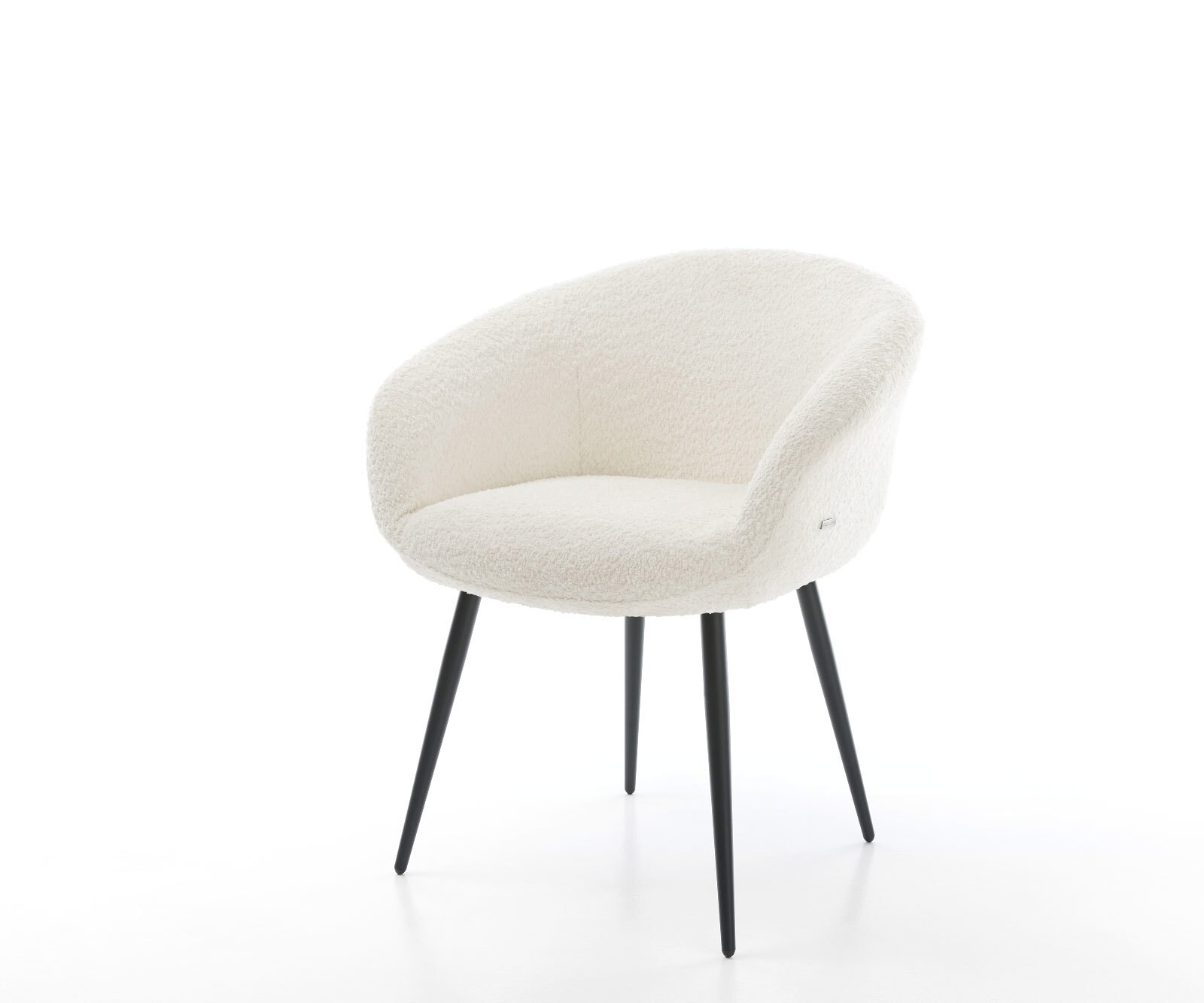 Chaise-de-salle-à-manger Vinka-Flex avec accoudoirs bouclé blanc 4 pieds coniques noir ressorts ensachés 1