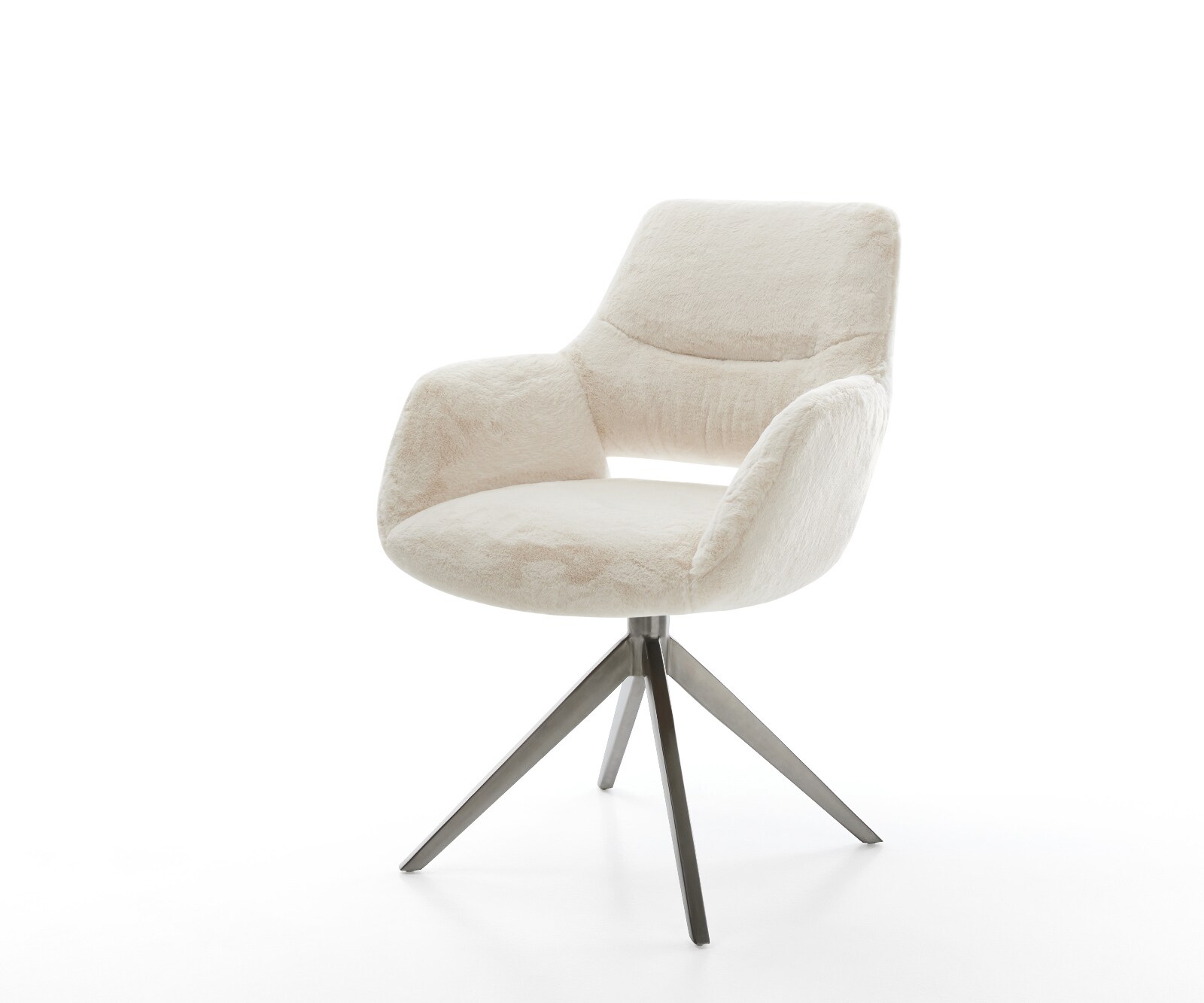 Chaise-pivotante Yago-Flex avec accoudoirs peluche crème-blanc pied croisé large grafiete pivotement sur 360° fonction bascule resorts ensachés