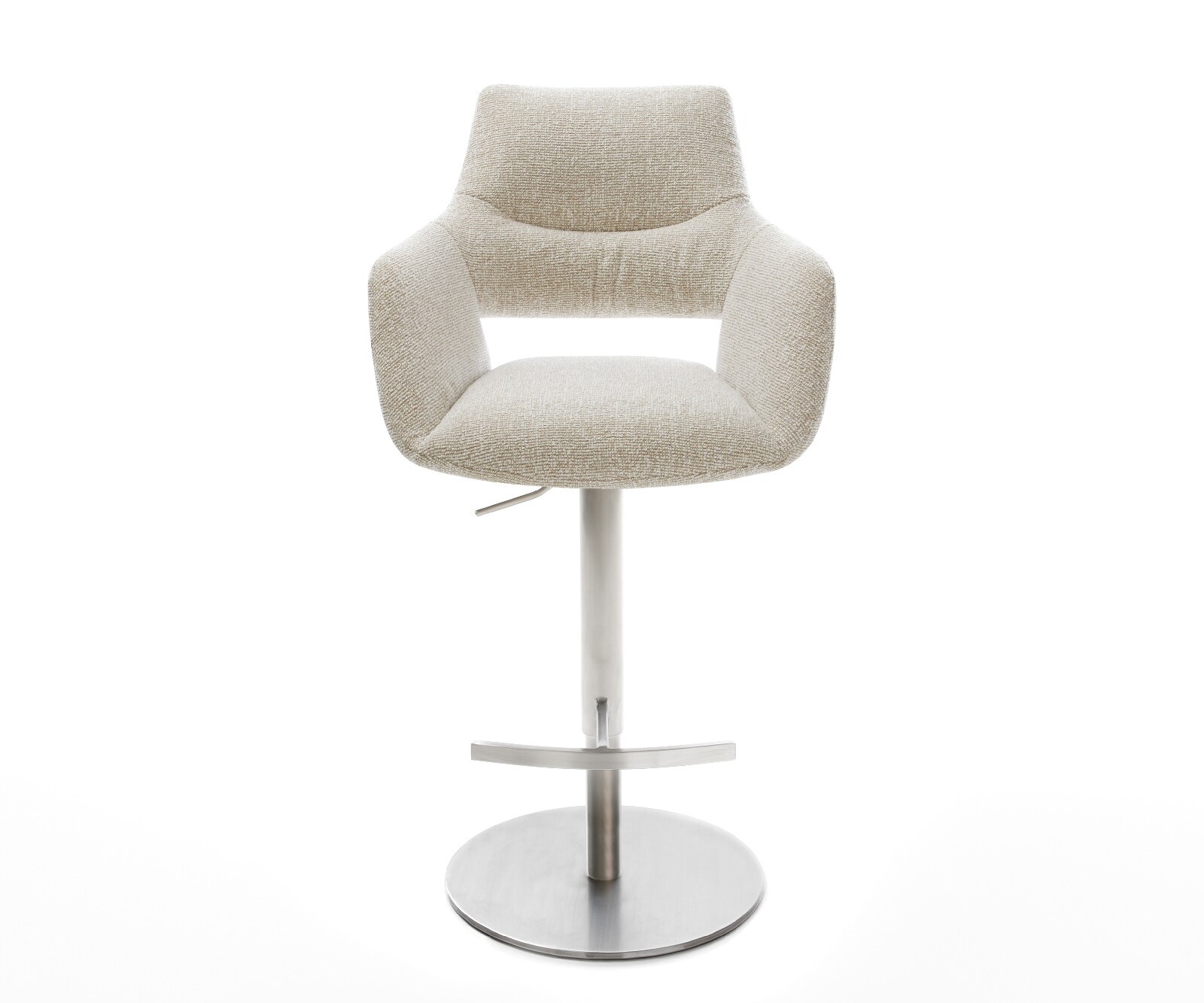 Chaise-de-bar Yago-Flex Tissu tissé doux Beige Pied pivotant réglable en hauteur en acier inoxydable Argent Ressort ensaché 1