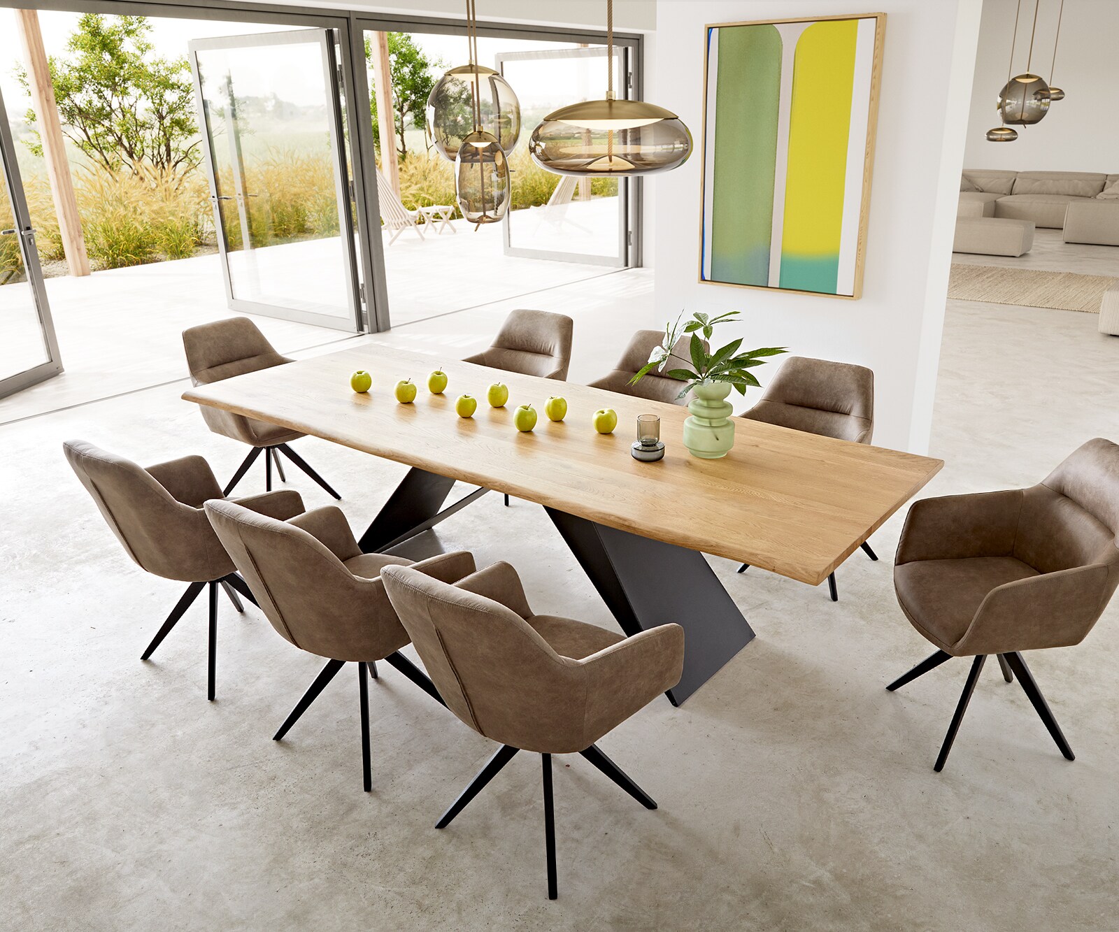 Table à manger Edge 260x100x2,5-3 chêne nature cadre en V acier plat noir Live-Edge 8