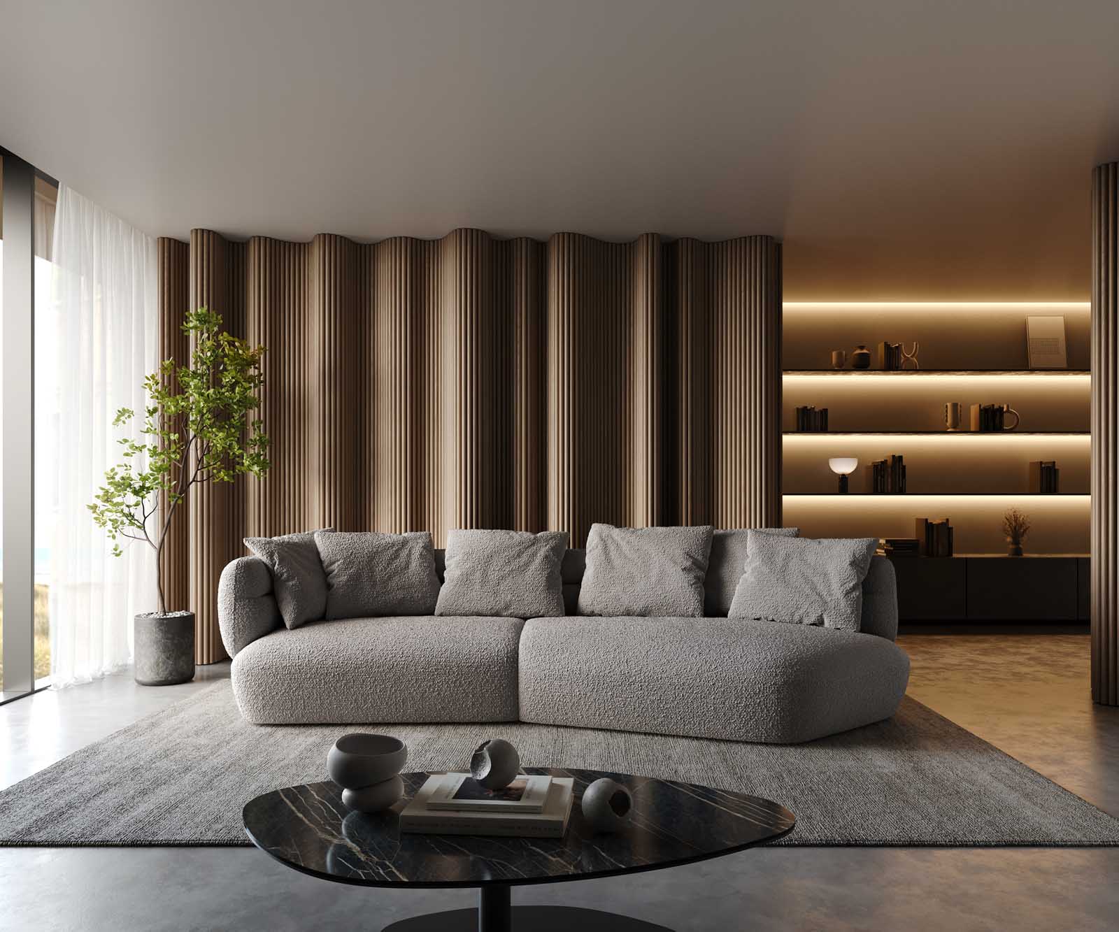 Sofa Roya 320x140 cm Bouclé Silbergrau 1 Sofa Roya 320x140 cm Bouclé Silbergrau 1