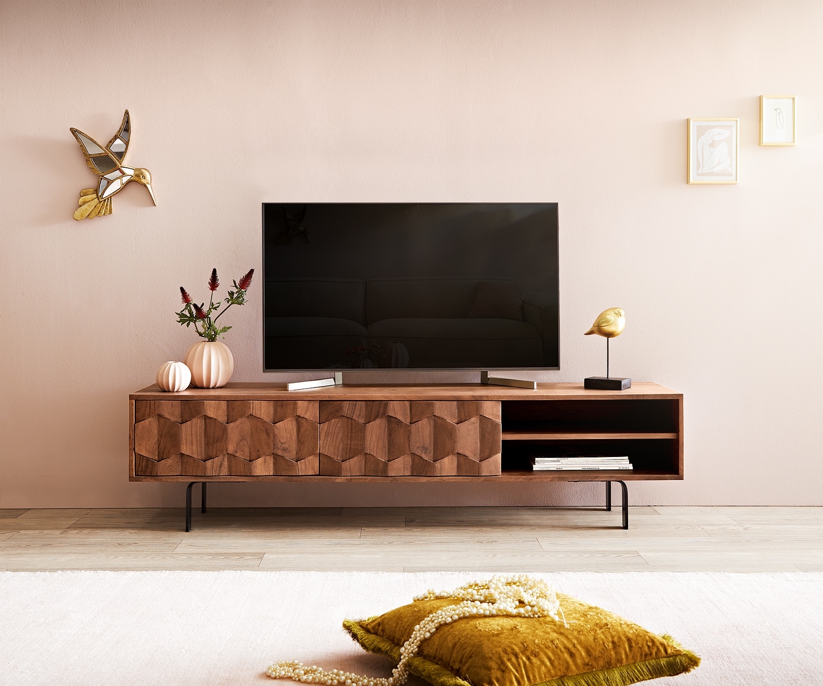 Buffet bas Fevo 160 cm acacia marron 2 portes Pied-L 1 Buffet bas Fevo 160 cm acacia marron 2 portes Pied-L 1