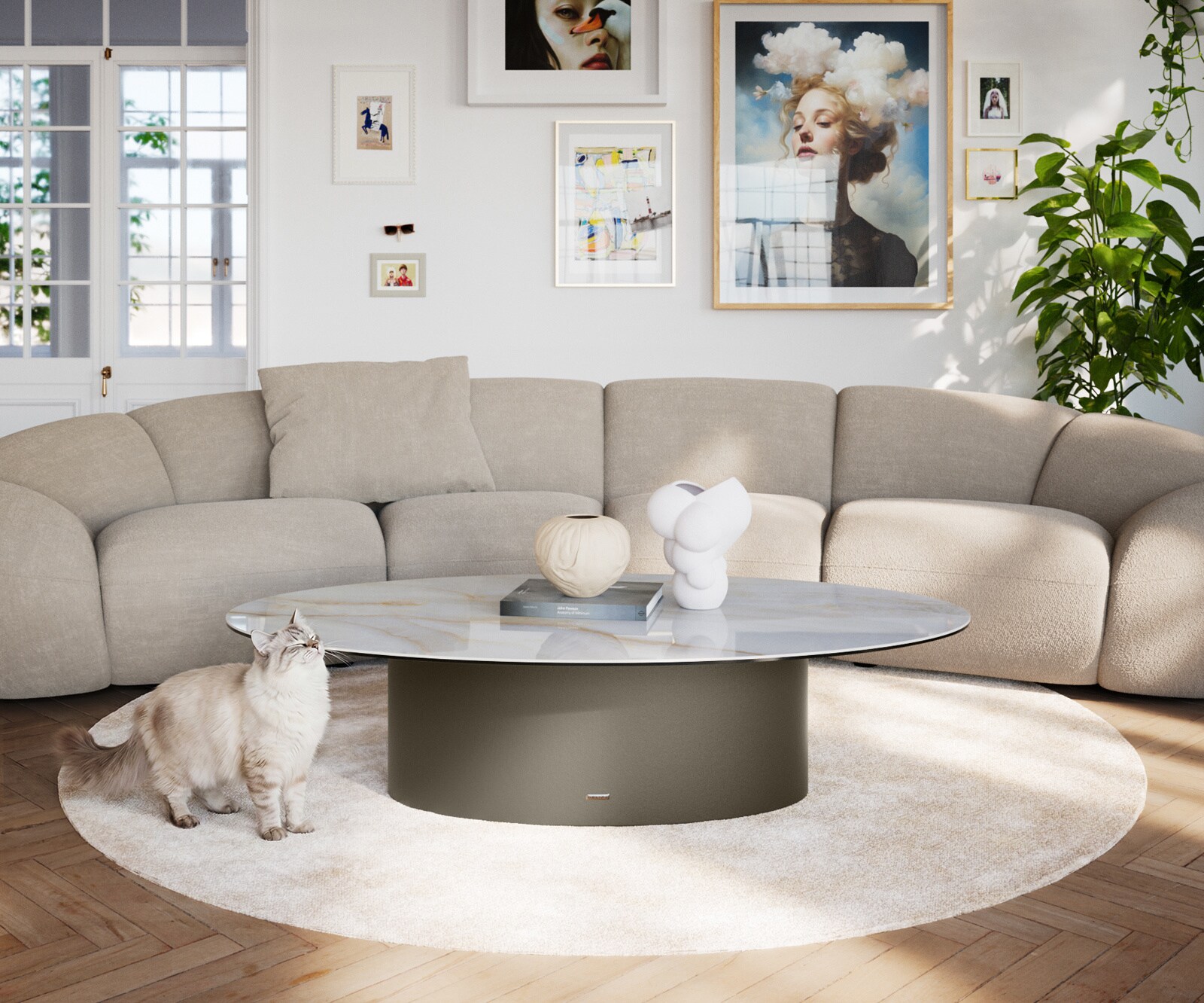 Couchtisch Edge Oval 140x80 cm Keramik Onyx Pearl Casilda Effektfinish Titan 1