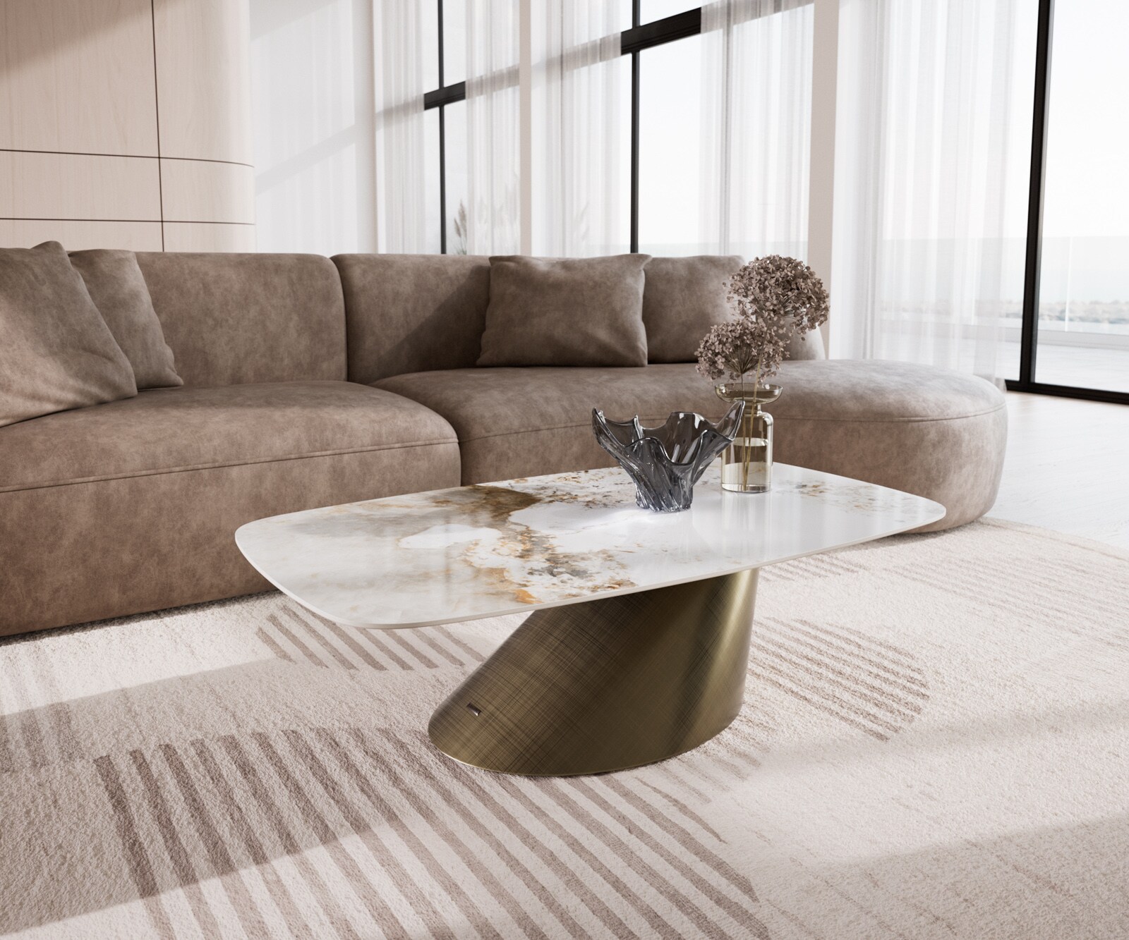 Couchtisch Edge Boot 120x70 cm Keramik Minas Melange Conis Metallic Gold 1