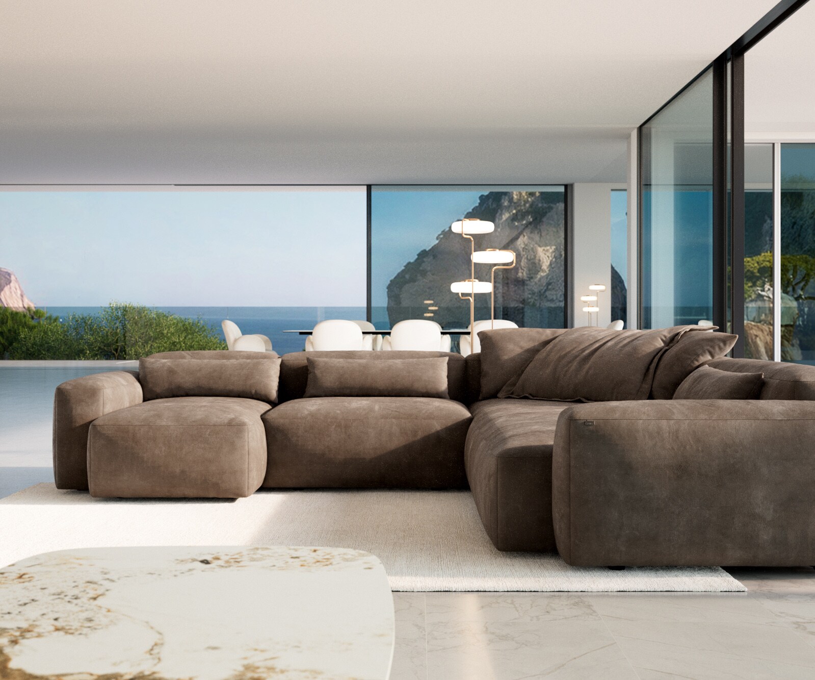 Canapé panoramique Freestyle Pure 360x290 cm Microfibre taupe vintage 1