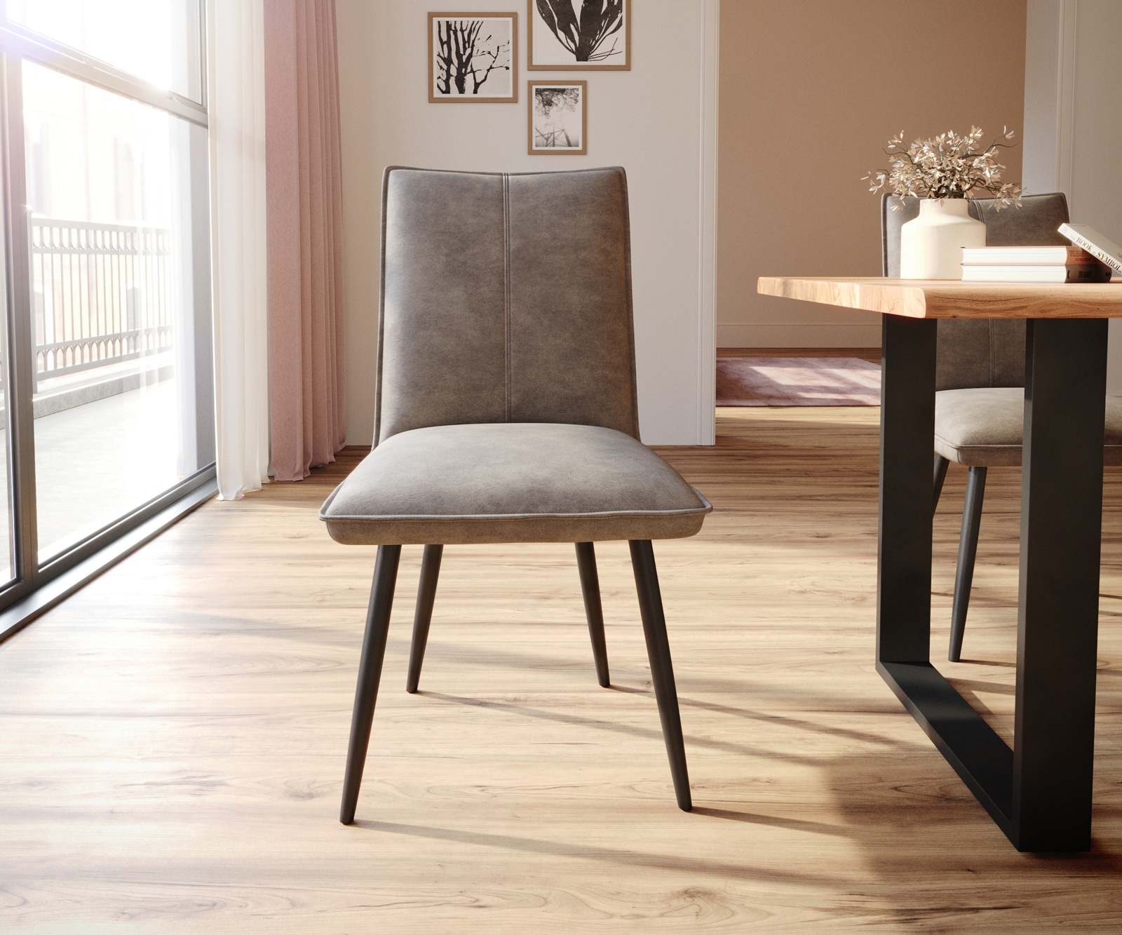 Esszimmerstuhl Lelio-Flex Mikrofaser Taupe Vintage 4-Fuß konisch Schwarz Taschenfederkern 1 Esszimmerstuhl Lelio-Flex Mikrofaser Taupe Vintage 4-Fuß konisch Schwarz Taschenfederkern 1