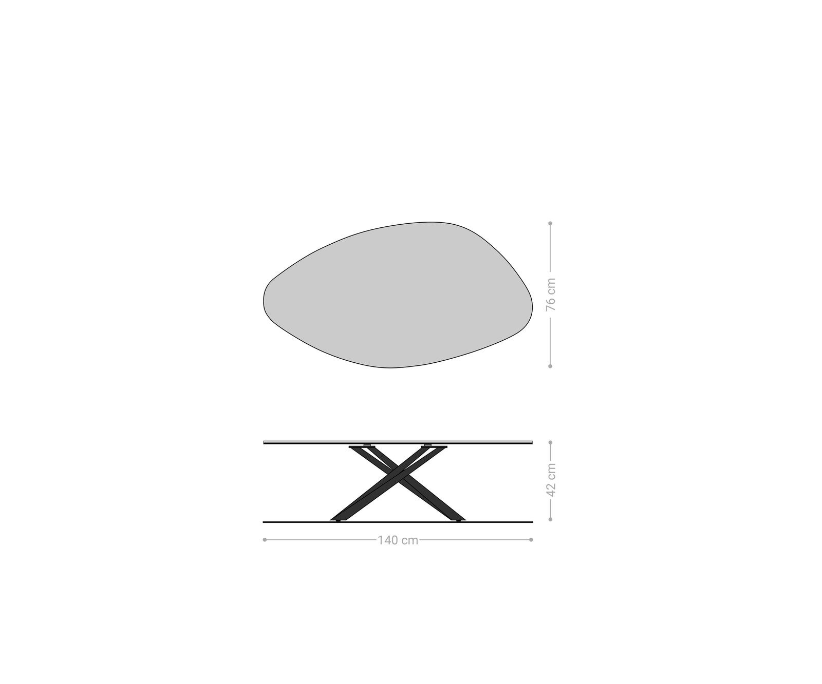 Table basse Edge organique 140x76 cm céramique béton gris Sarity acier inoxydable brossé 6