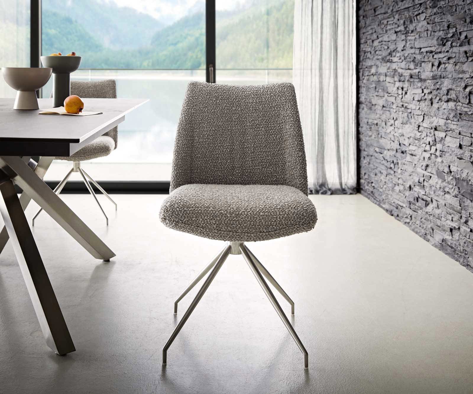 Drehstuhl Elso-Flex Bouclé Silbergrau Kreuzgestell konisch Edelstahl 180° drehbar Taschenfederkern 1 Drehstuhl Elso-Flex Bouclé Silbergrau Kreuzgestell konisch Edelstahl 180° drehbar Taschenfederkern 1