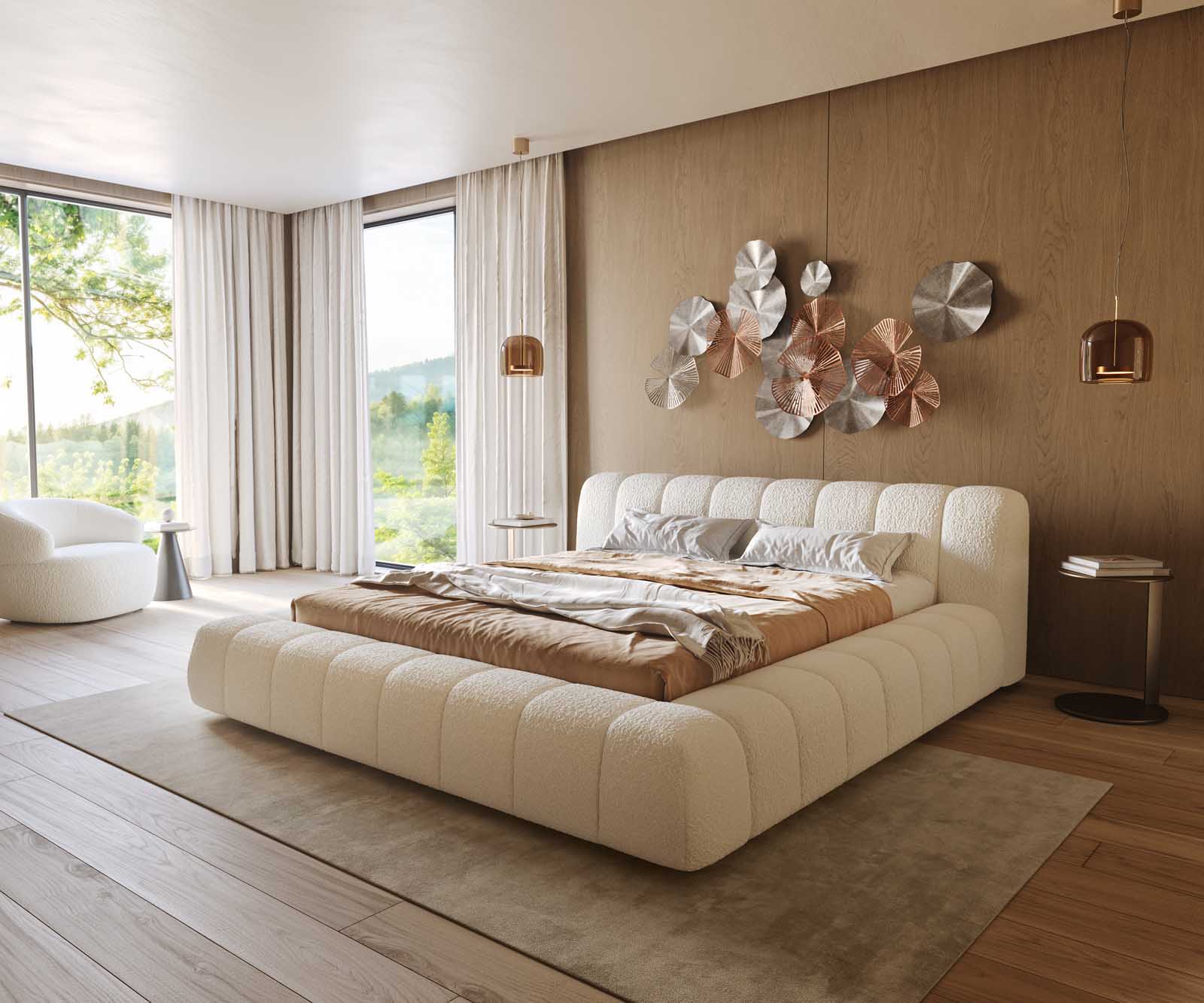 Polsterbettgestell Cutio 180x200 cm Bouclé Creme-Weiß 1