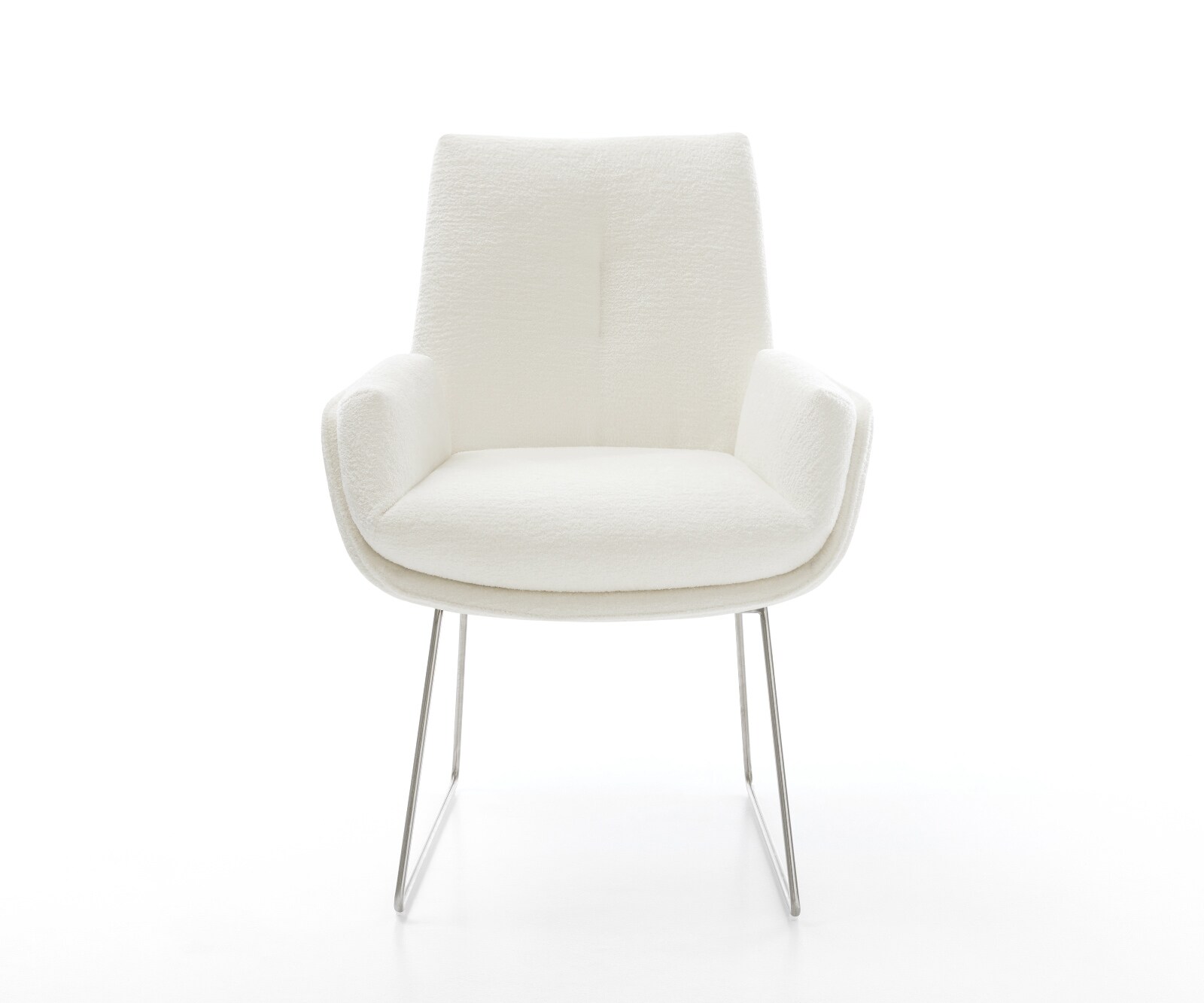 Chaise-de-salle-à-manger Clea-Flex bouclé doux beige pied trapèze acier inoxydable 2