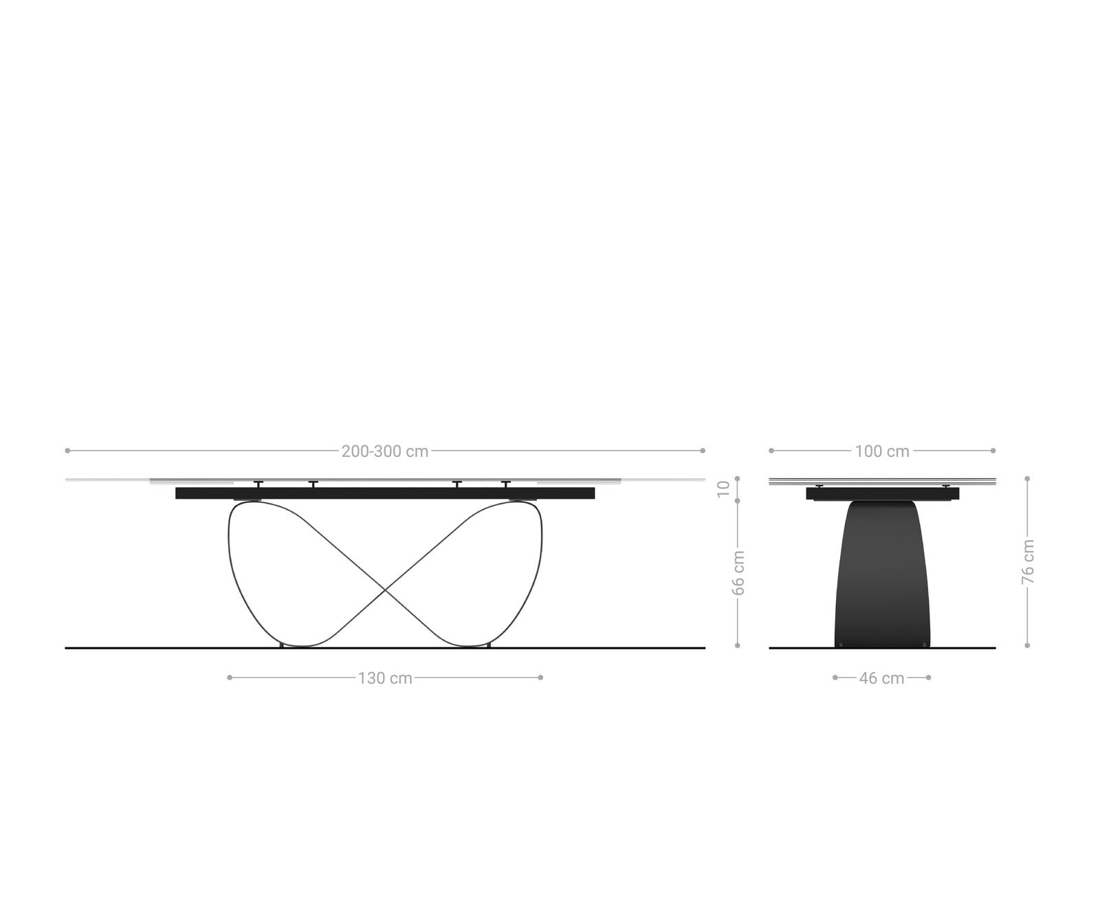 Table à manger Edge 200-300x100 cm Céramique Calacatta Luxe Blanc-Or-Gris Infinity Métal Noir extensible 5