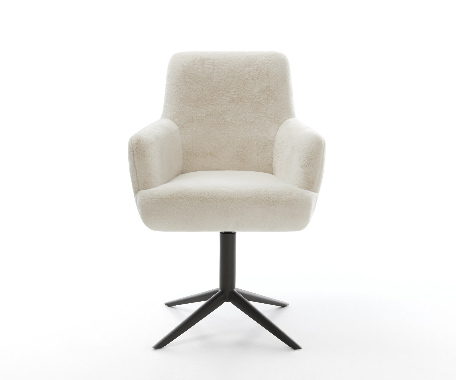 Drehstuhl Heira-Flex mit Armlehnen Plüsch Creme-Weiß Fußkreuz Schwarz 360° drehbar Wippfunktion Taschenfederkern 1