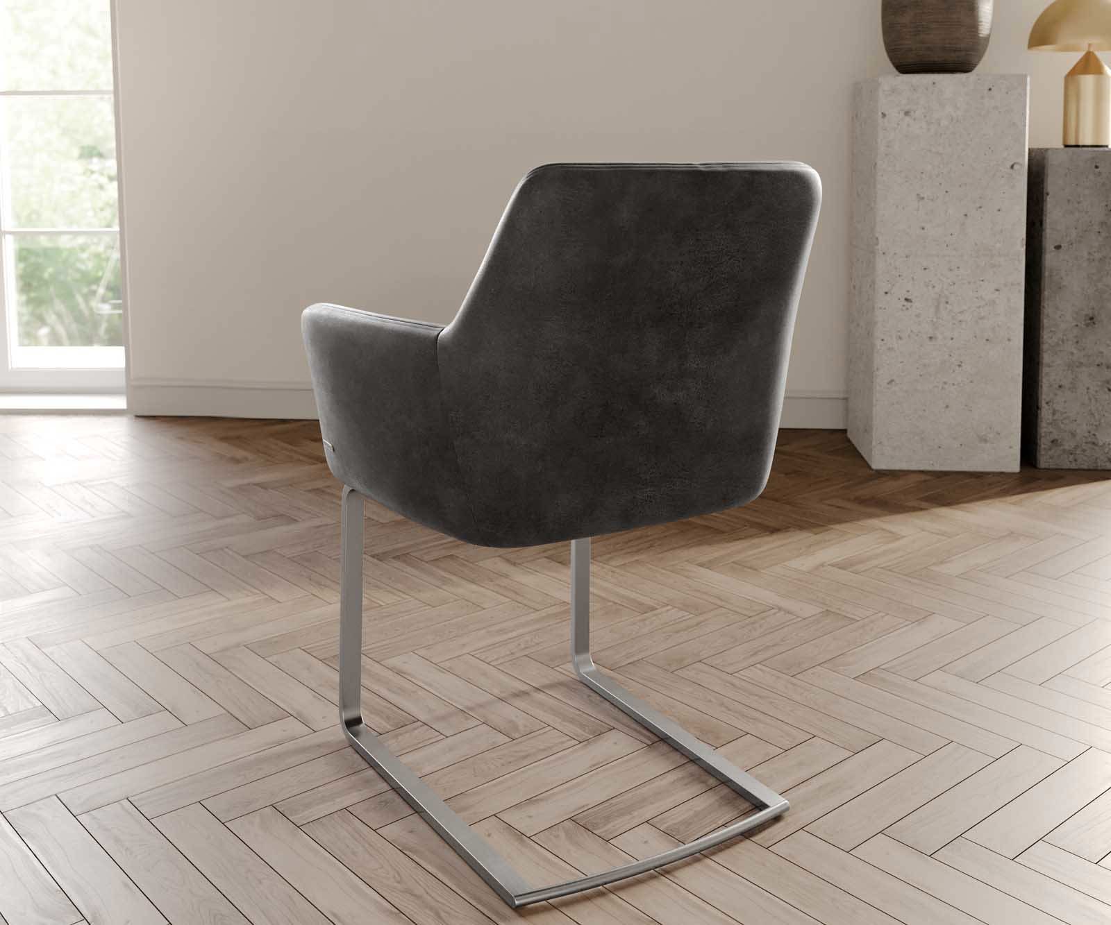 Freischwinger Xana-Flex mit Armlehnen Mikrofaser Anthrazit Vintage Freischwinger flach Edelstahl Taschenfederkern 3 Freischwinger Xana-Flex mit Armlehnen Mikrofaser Anthrazit Vintage Freischwinger flach Edelstahl Taschenfederkern 3