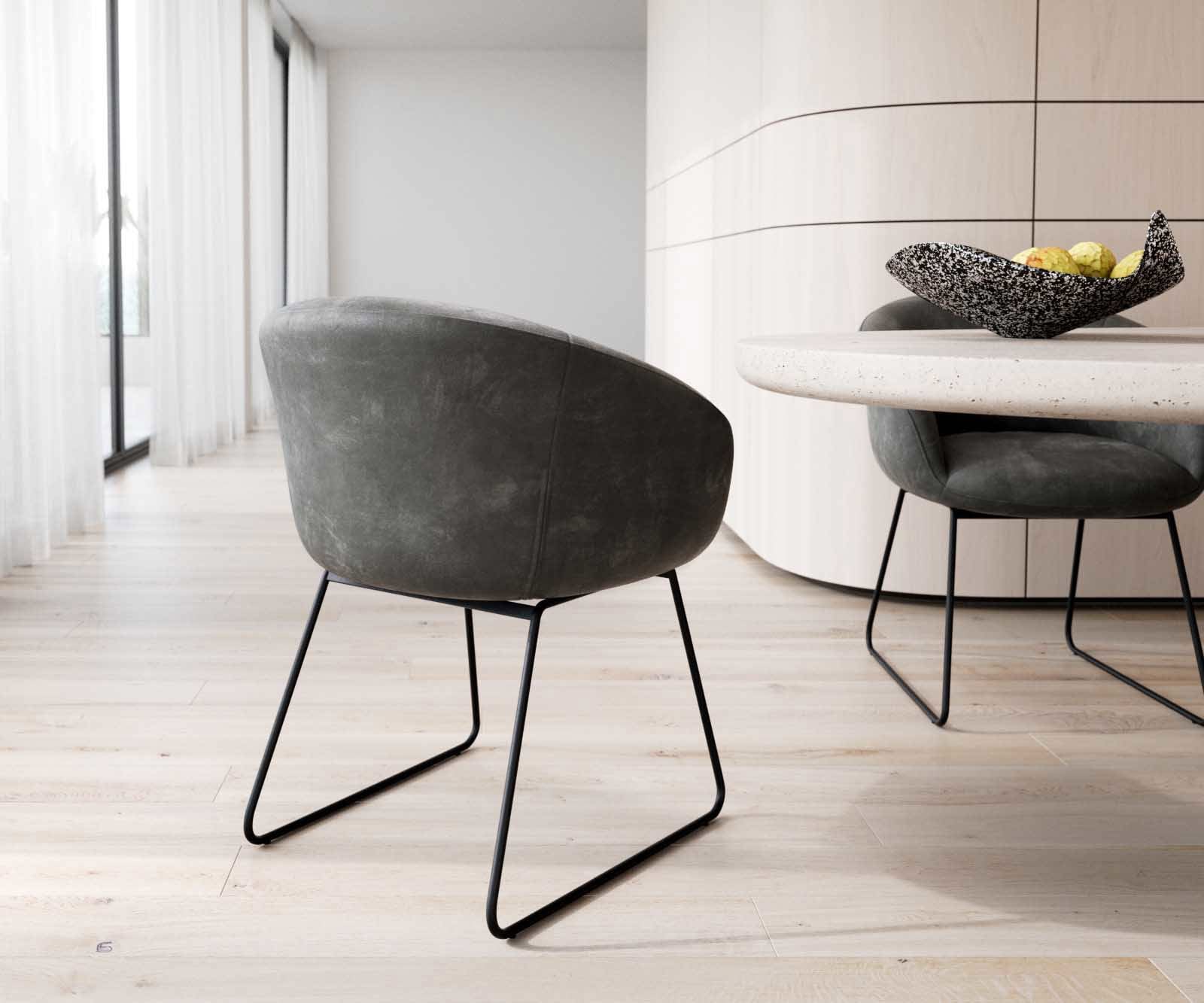 Esszimmerstuhl Vinka-Flex mit Armlehnen Mikrofaser Anthrazit Vintage Kufengestell Schwarz Taschenfederkern 4 Esszimmerstuhl Vinka-Flex mit Armlehnen Mikrofaser Anthrazit Vintage Kufengestell Schwarz Taschenfederkern 4