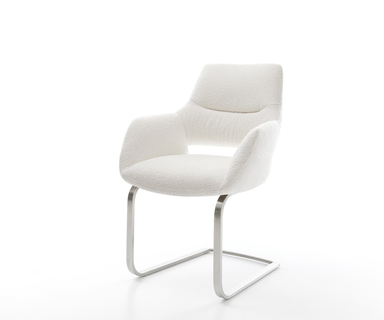 Cantilever Yago-Flex avec accoudoirs bouclé crème-blanc pied cantilever plat acier inoxydable ressorts ensachés