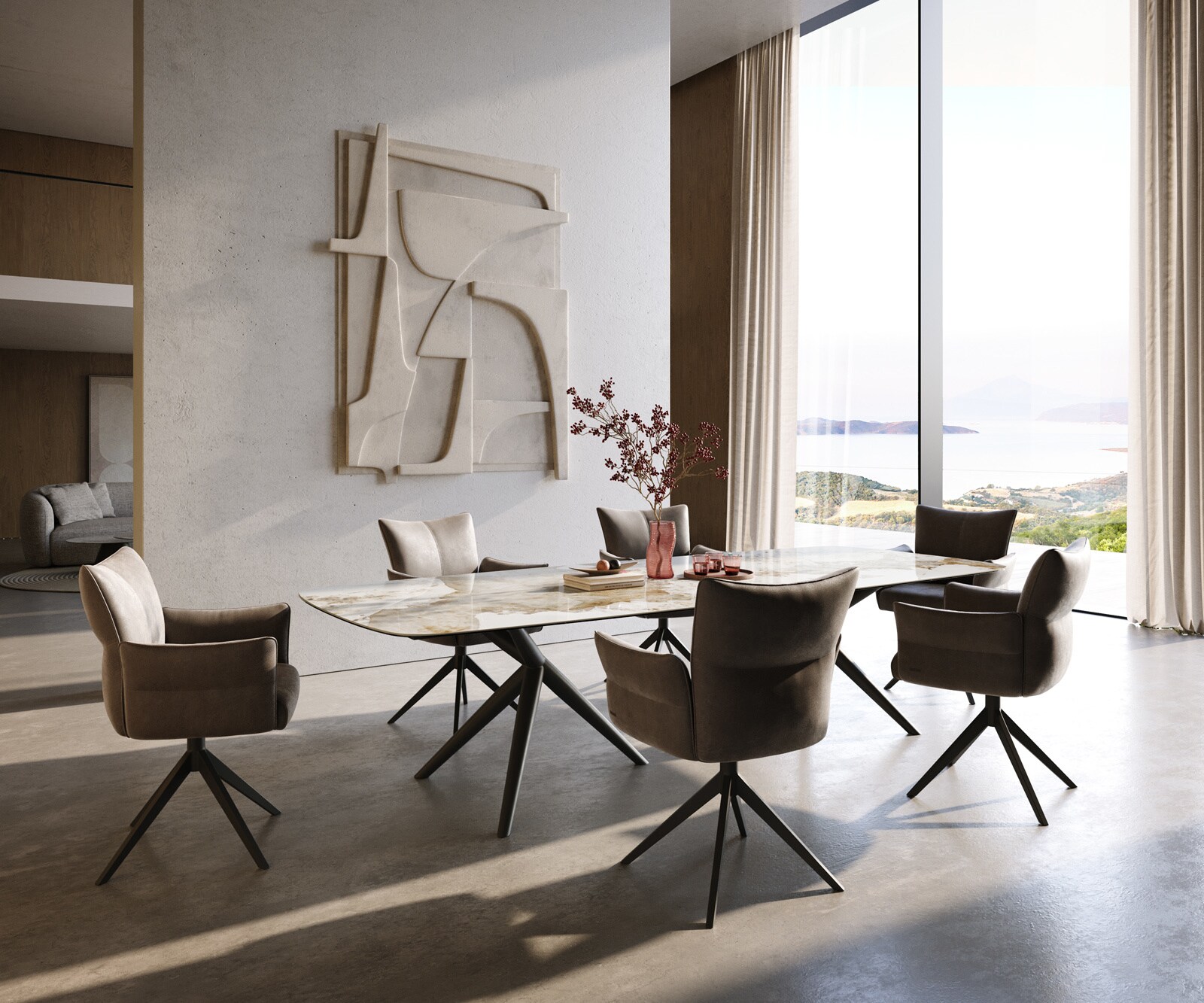 Esstisch Edge Boot 300x120 cm Keramik Minas Melange Weiß-Beige Estelar rund Metall Schwarz 5