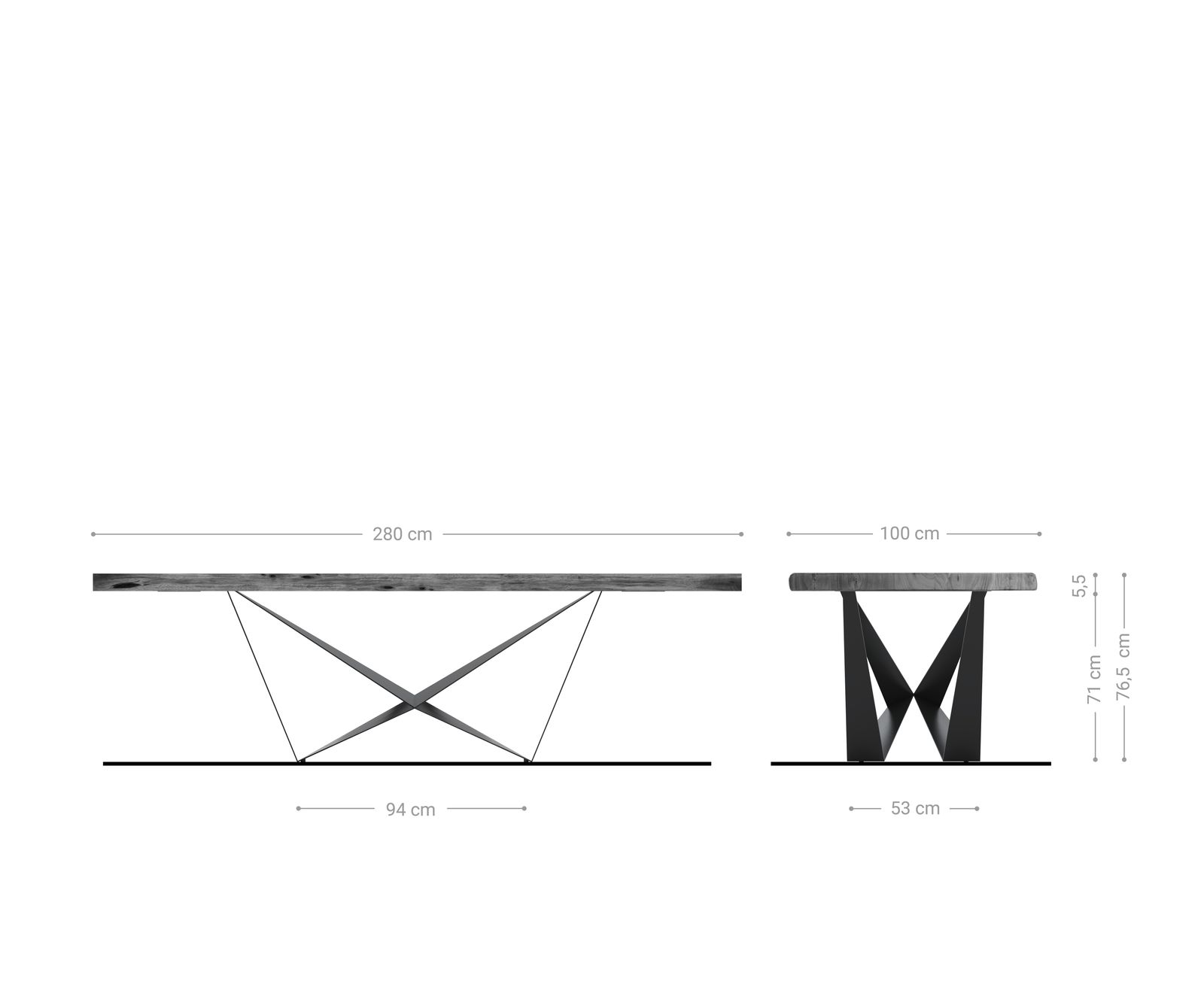 Table à manger Edge 280x100 XL acacia nature Spider acier plat acier inoxydable Live-Edge 6